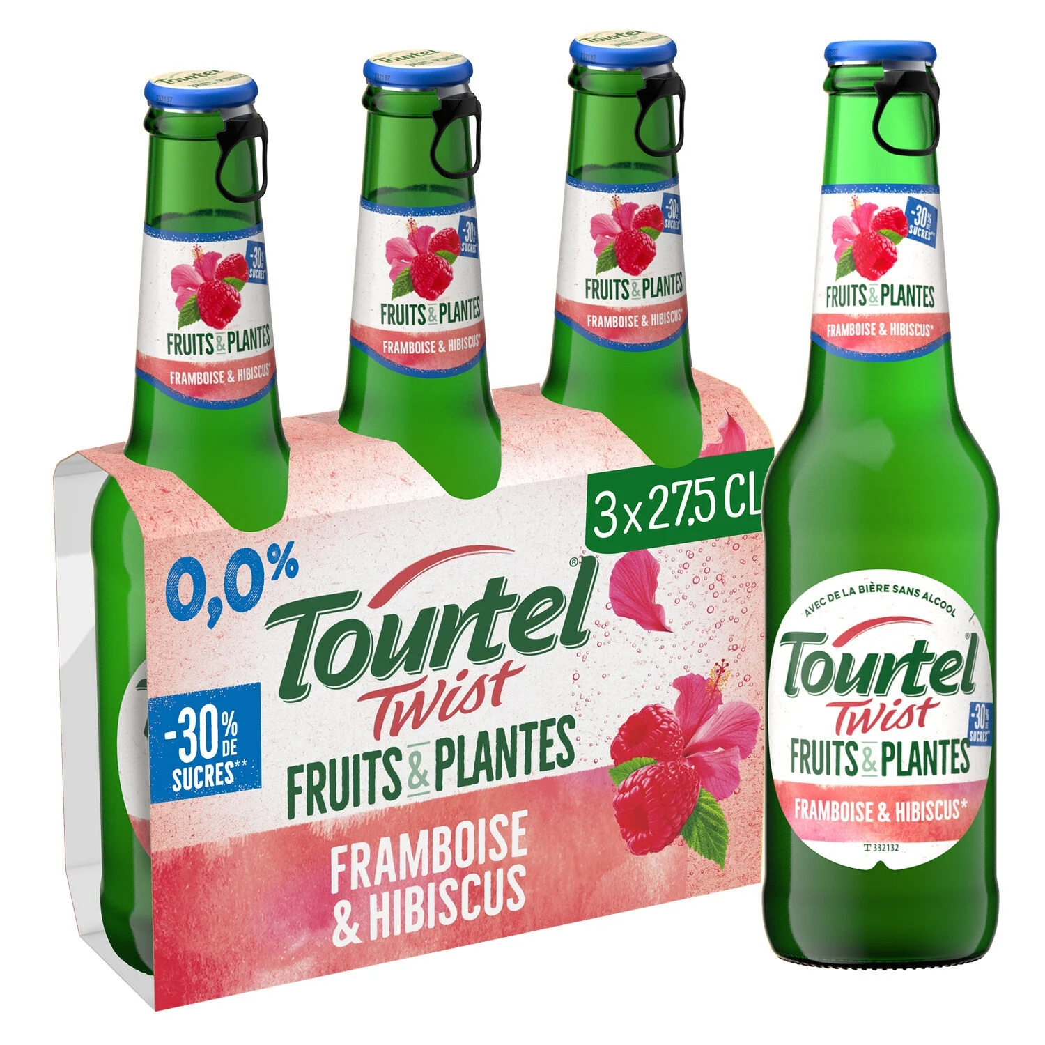 Bière Sans Alcool Aromatisée au jus de Framboise et d'Hibiscus 0,0% 3x27,5cl - TOURTEL TWIST