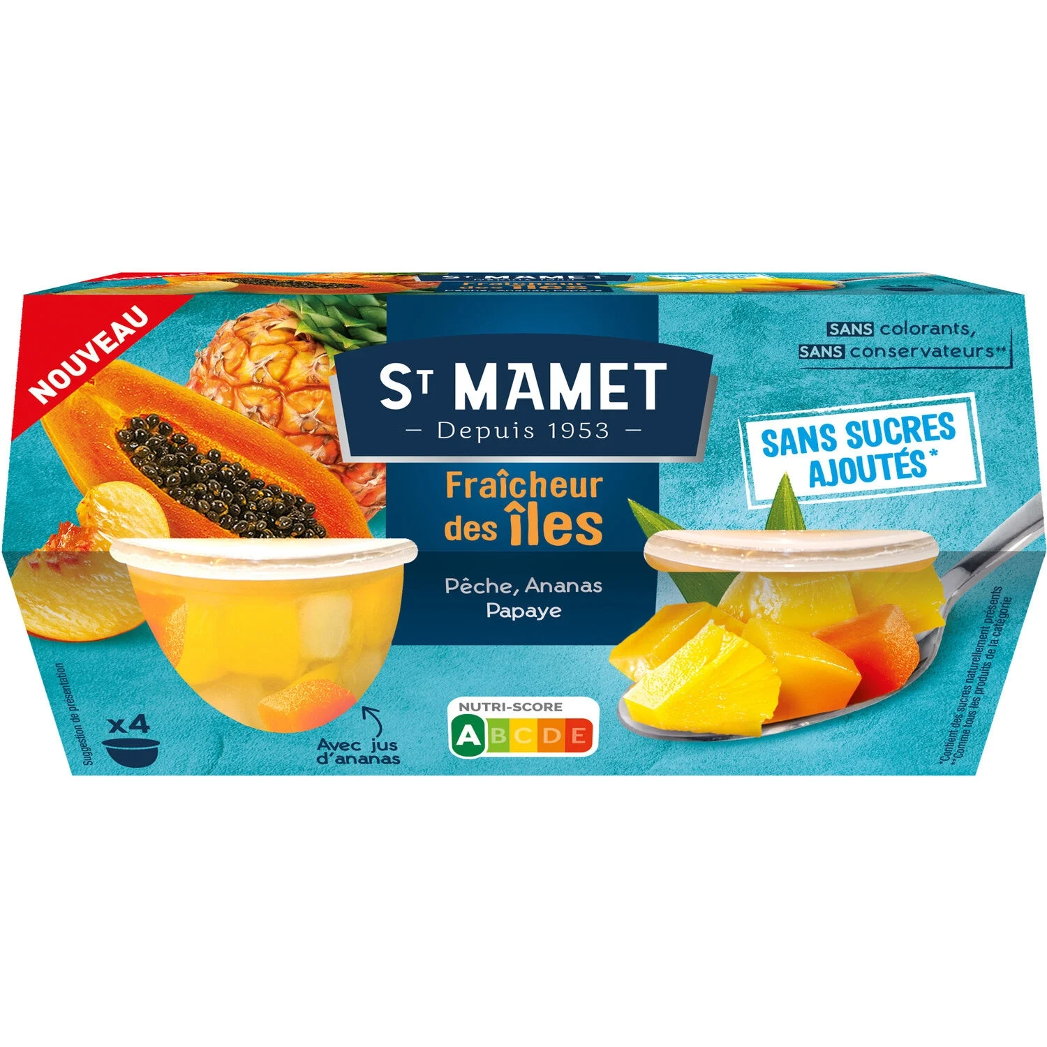 Fruit salads freshness of the pineapple island and papaya 4x113g - St Mamet