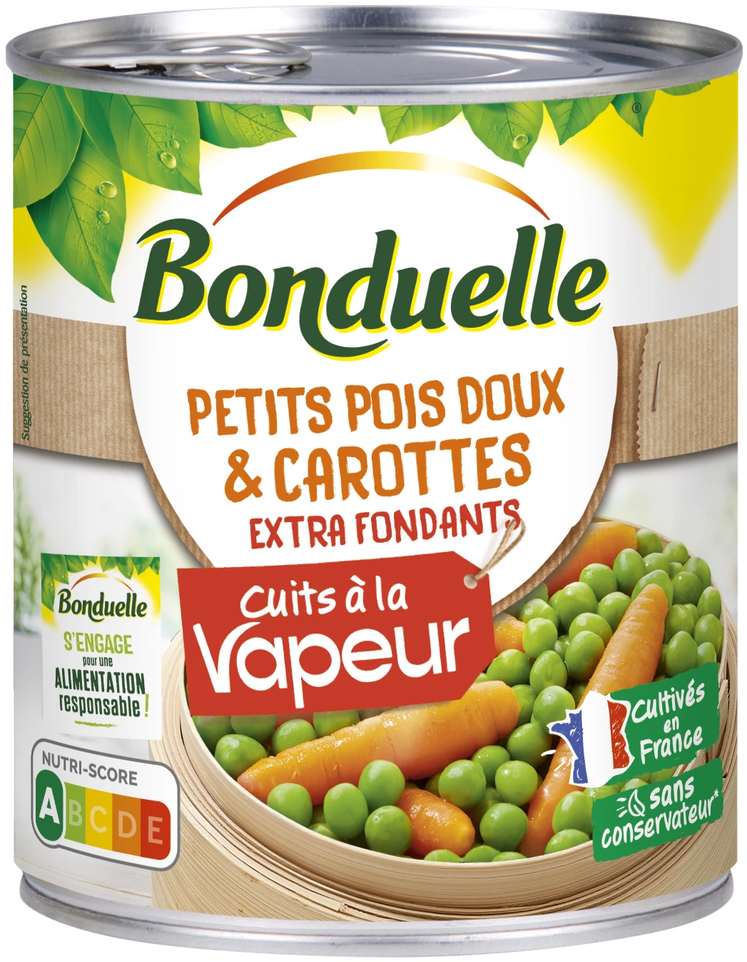 Petits Pois Doux et Carottes Extra Fondants Cuits à La Vapeur; 530g - BONDUELLE