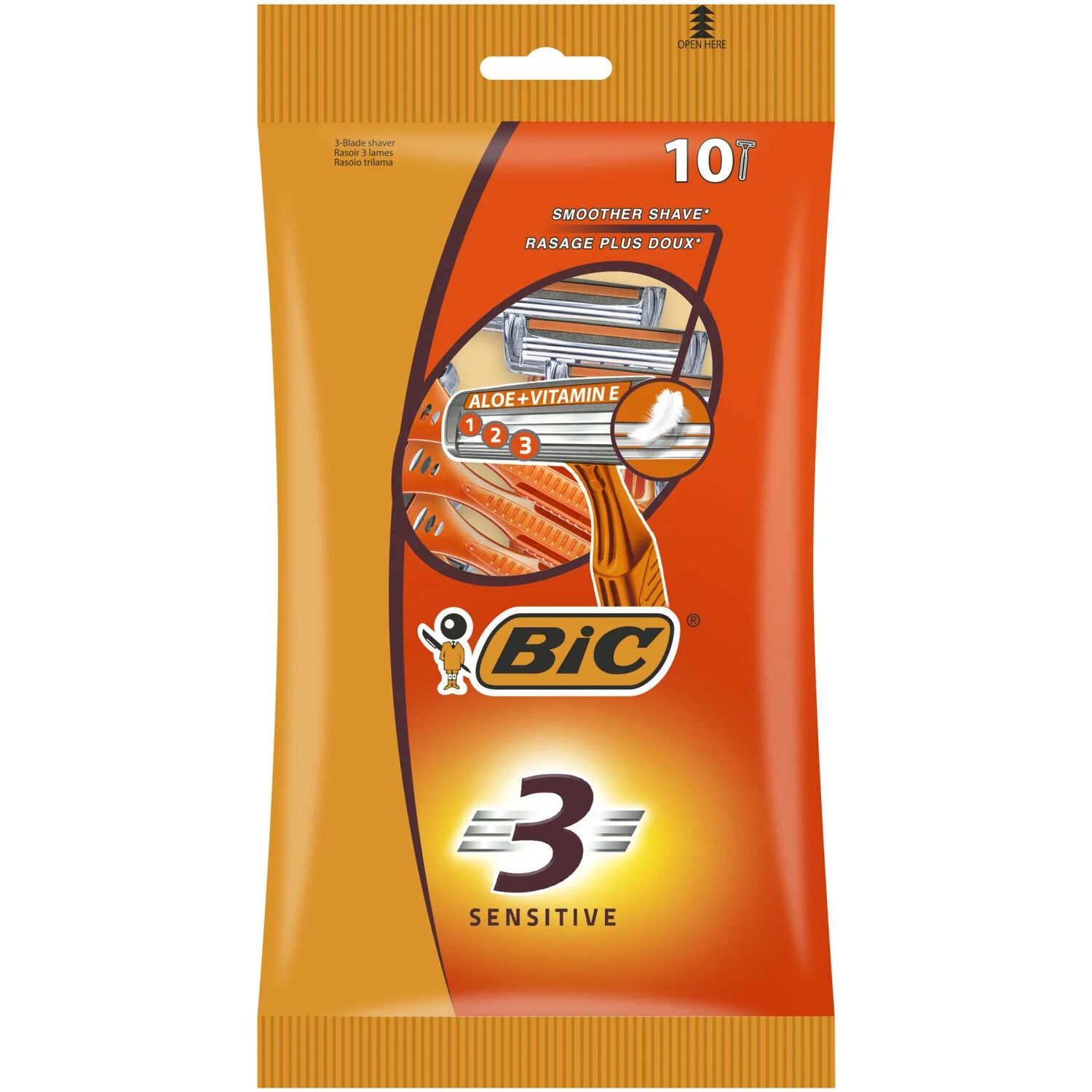 Gentle Disposable Razor 3 Sensitive Blades for Men x10 -  BIC