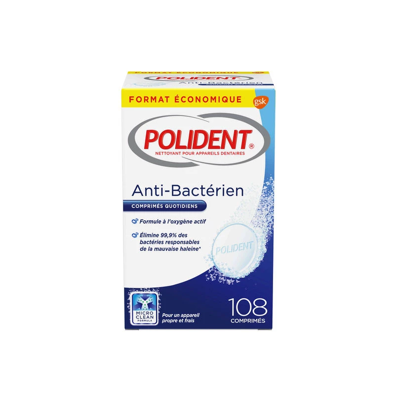 POLIDENT aparato dental antibacteriano 108 comprimidos