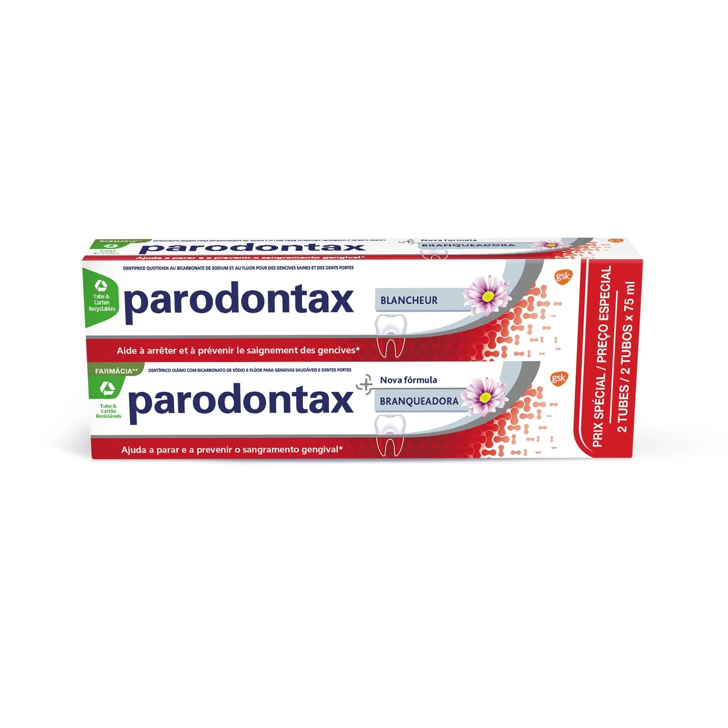 Dentifrice Blancheur 75 ml lot de 2 - PARODONTAX