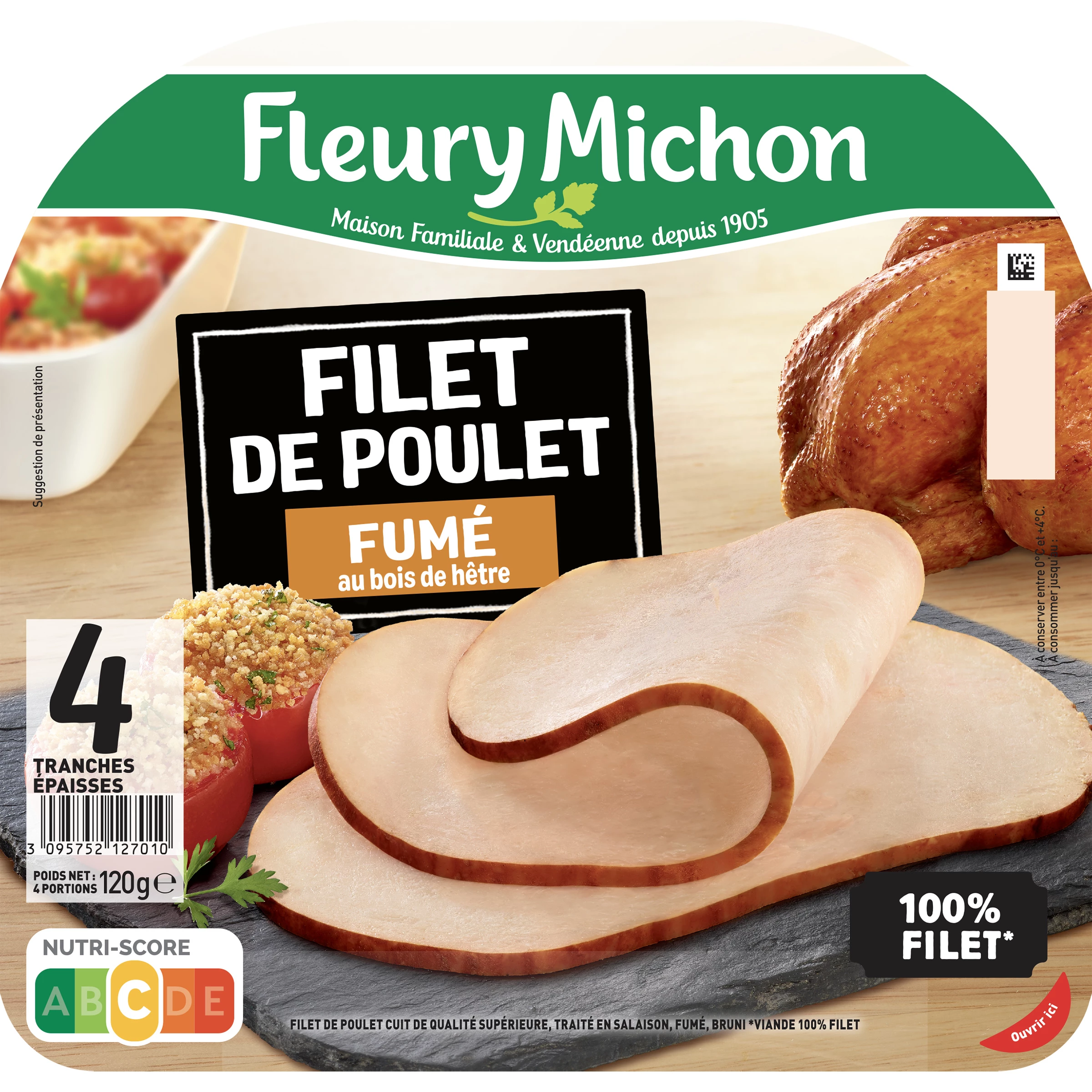 Filet de Poulet Fumé, 4 Tranches 120g - FLEURY MICHON