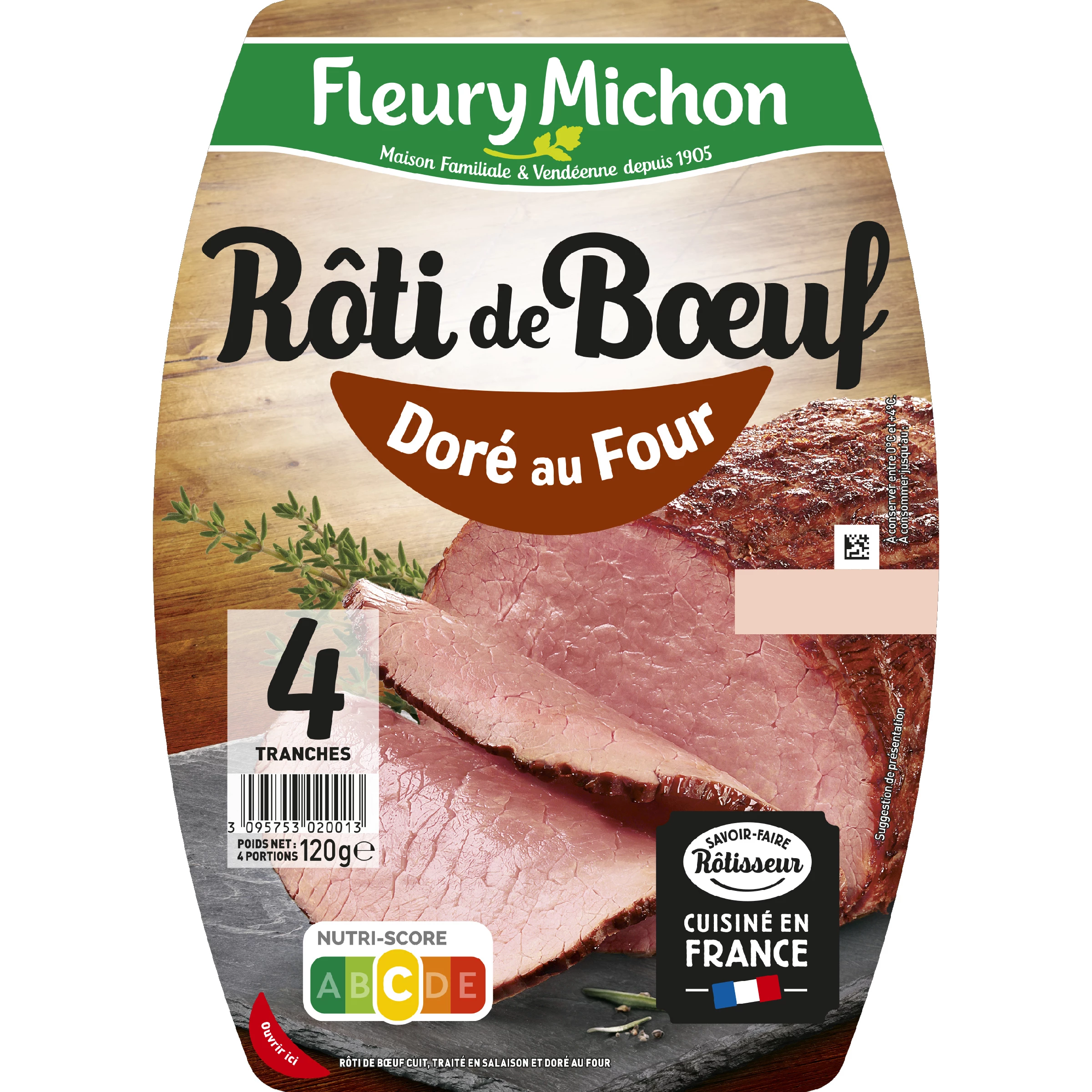 Roti van rundvlees, 4 plakjes 120 g - FLEURY MICHON