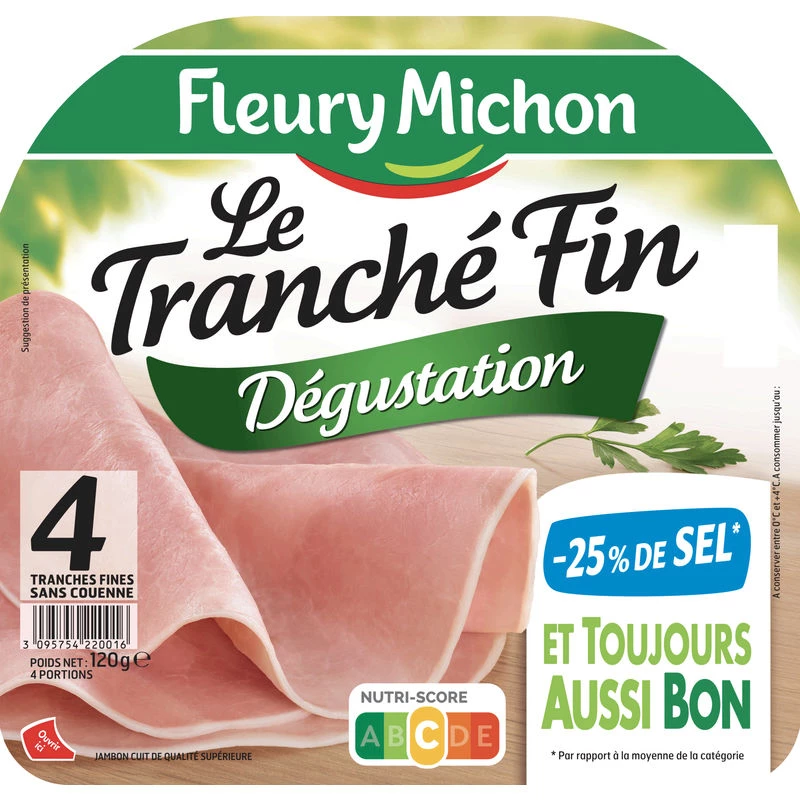 Jamón -25% Sal, 4 Lonchas 120g - FLEURY MICHON