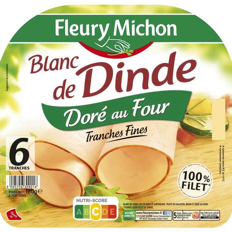 Gouden kalkoenwit in de oven, 6 plakjes - FLEURY MICHON