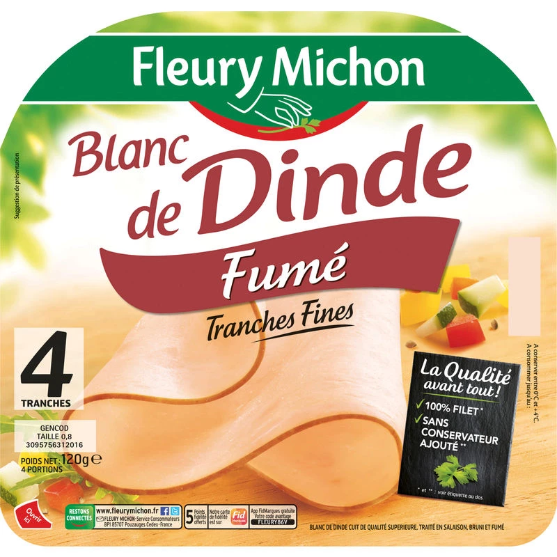 Dunne plakjes gerookte kalkoenfilet, 120 g - FLEURY MICHON