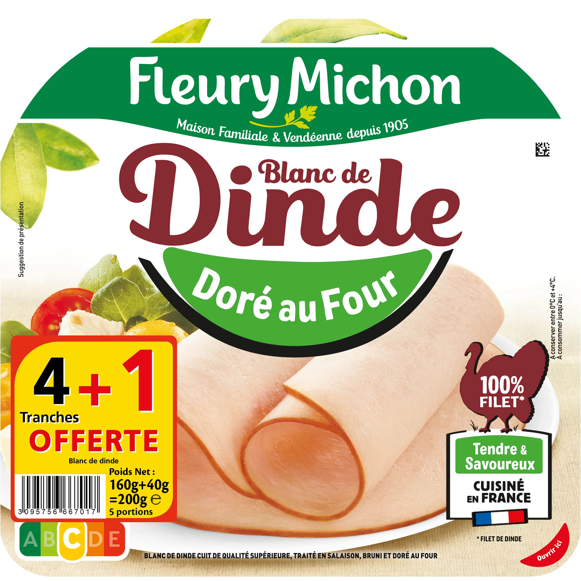 Blanc de Dinde Doré au Four, 4 Tranches + 1 Offerte - FLEURY MICHON