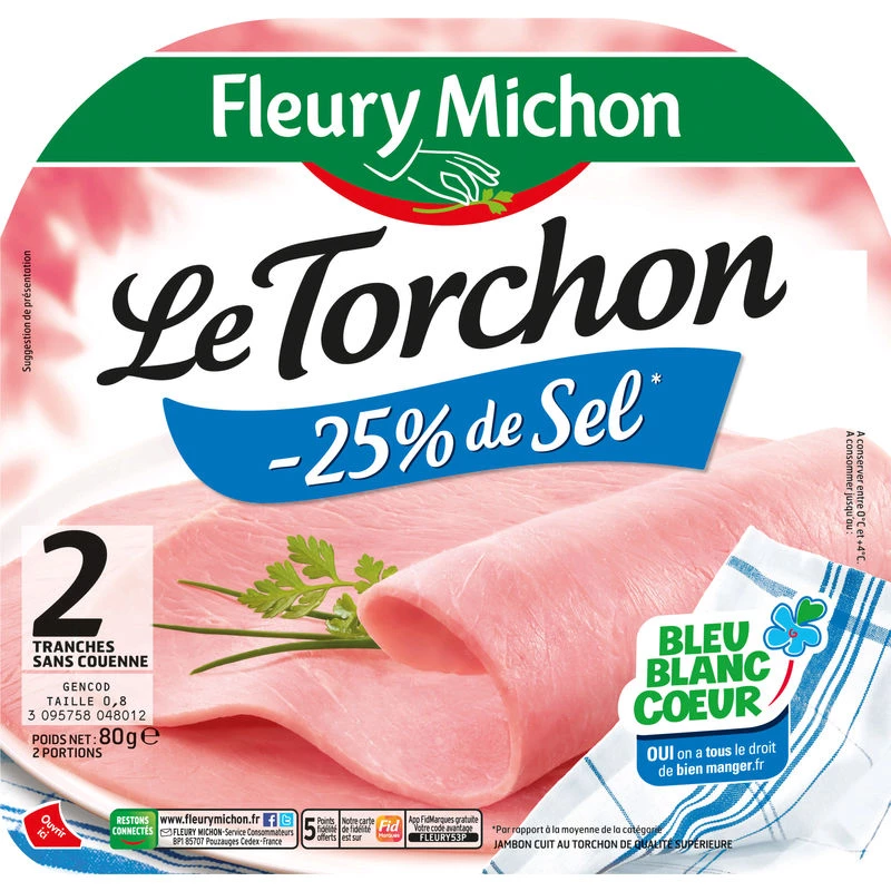 Le Torchon Stewed Ham 25% Reduced Salt, 80g - FLEURY MICHON