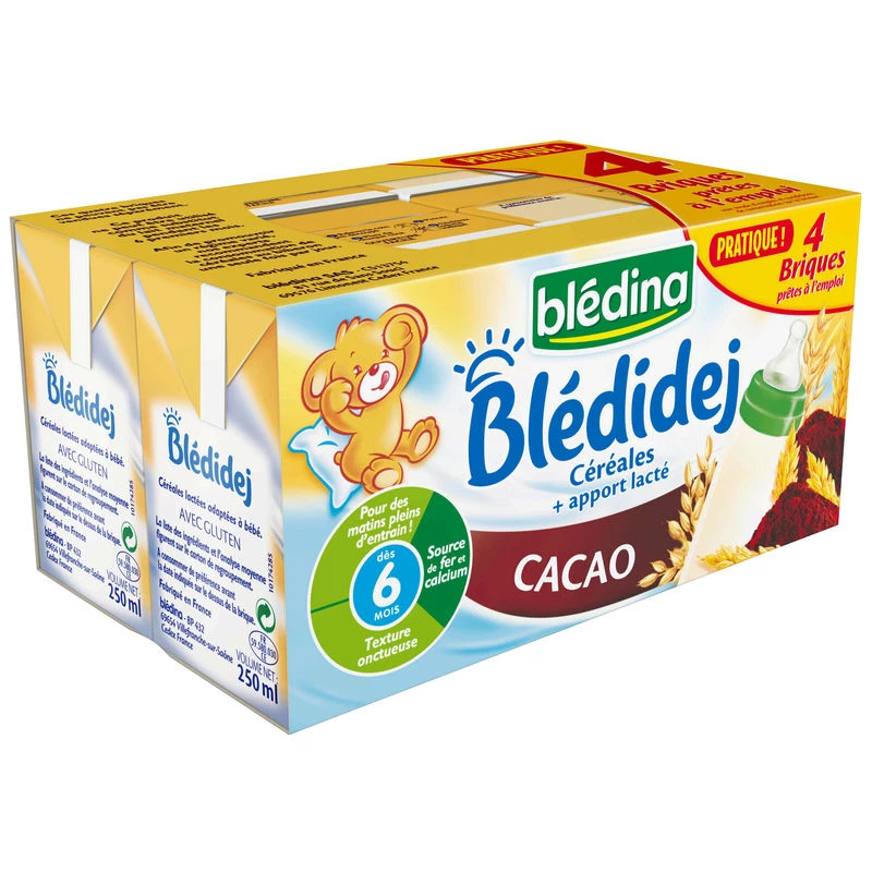 Blédidej céréales saveur cacao dès 6mois 4x250ml - BLEDINA
