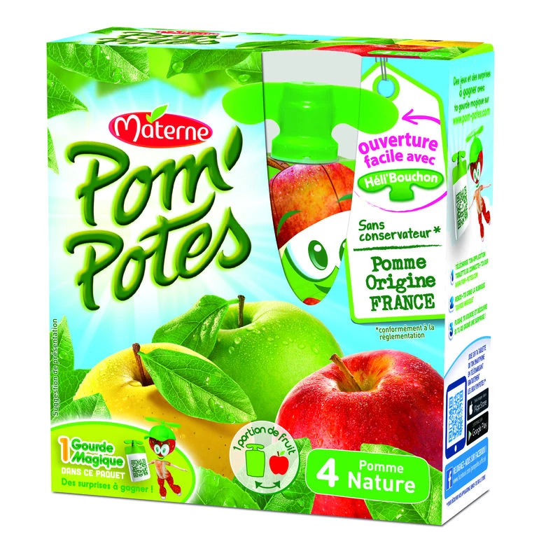 Compote pomme nature 4x90g - POM' POTES