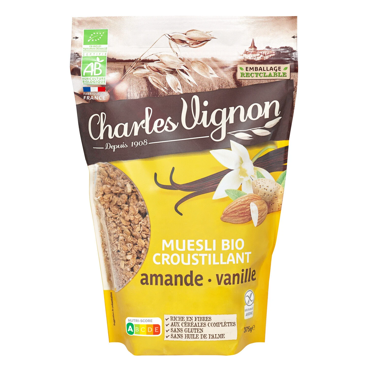 Organic Gluten Free Almond Vanilla Muesli Cereals 375g - Charles Vignon