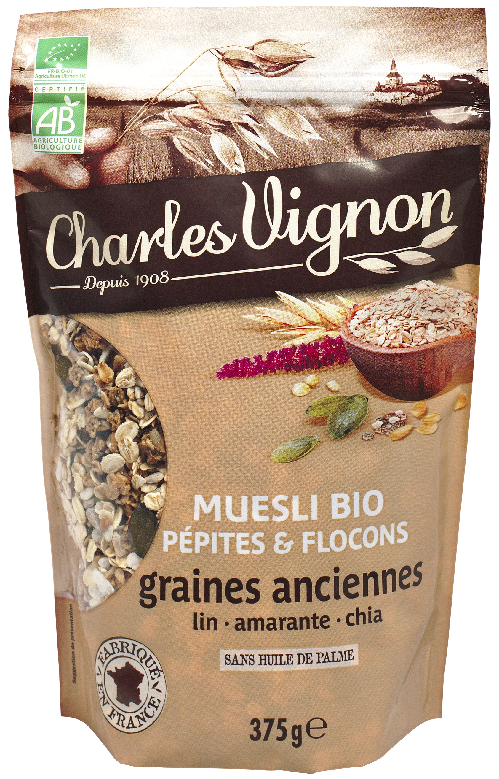 Muesli Cereals Nuggets And Flakes Ancient Seeds Organic 375g - Charles Vignon