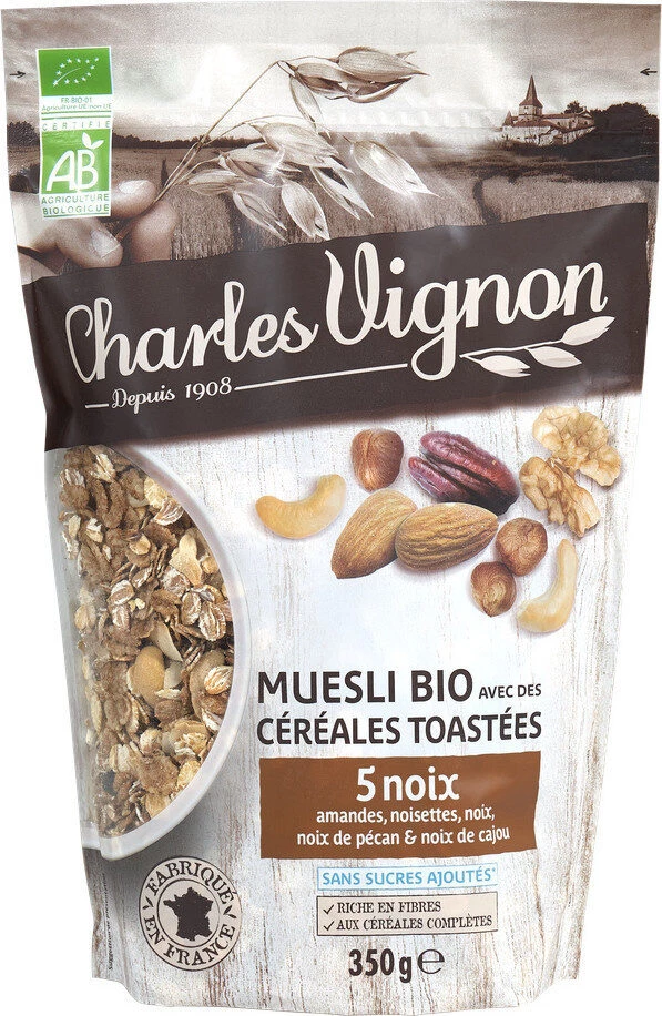 Muesli Cereals Toasted Cereals 5 Nuts Organic 350g - Charles Vignon