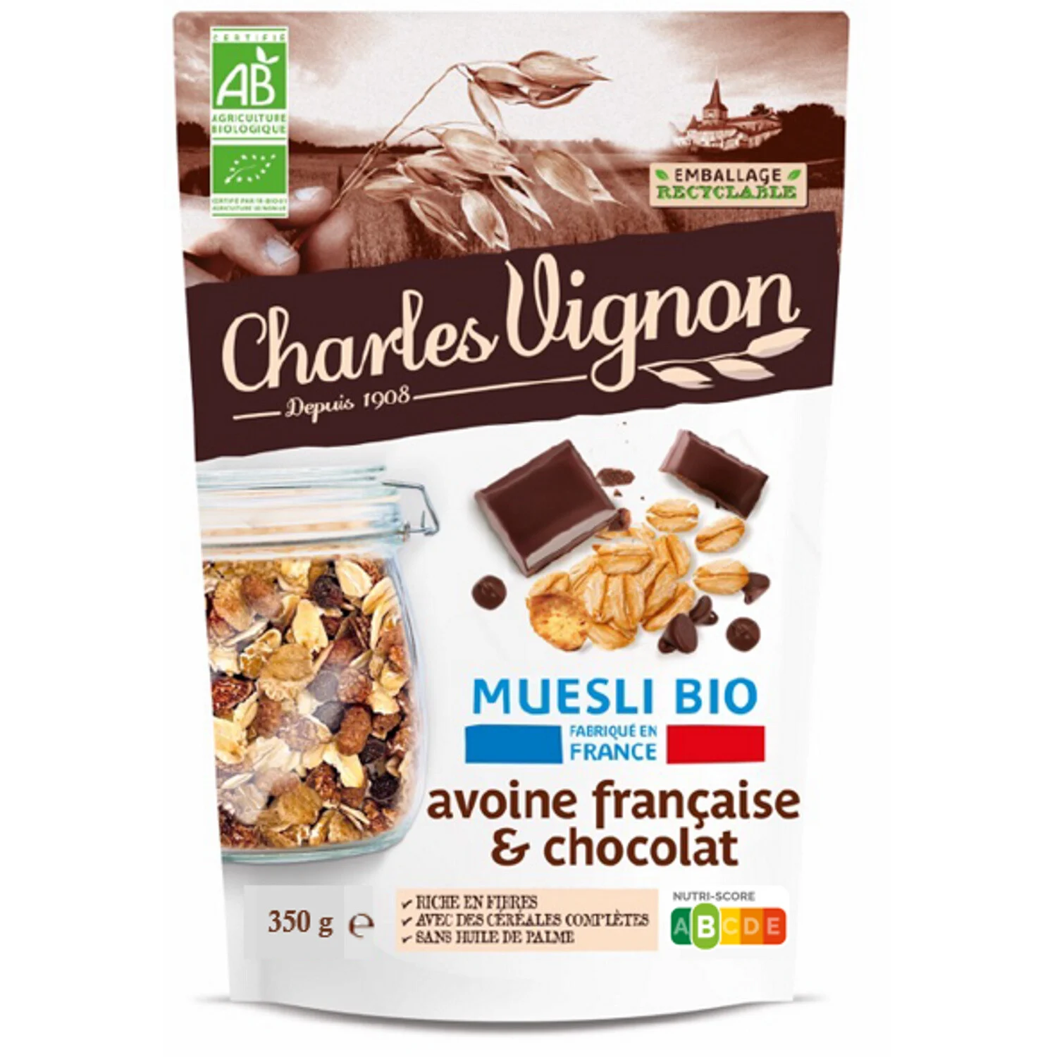 Céréale Muesli Avoine Chocolat Bio 350g -  Charles Vignon