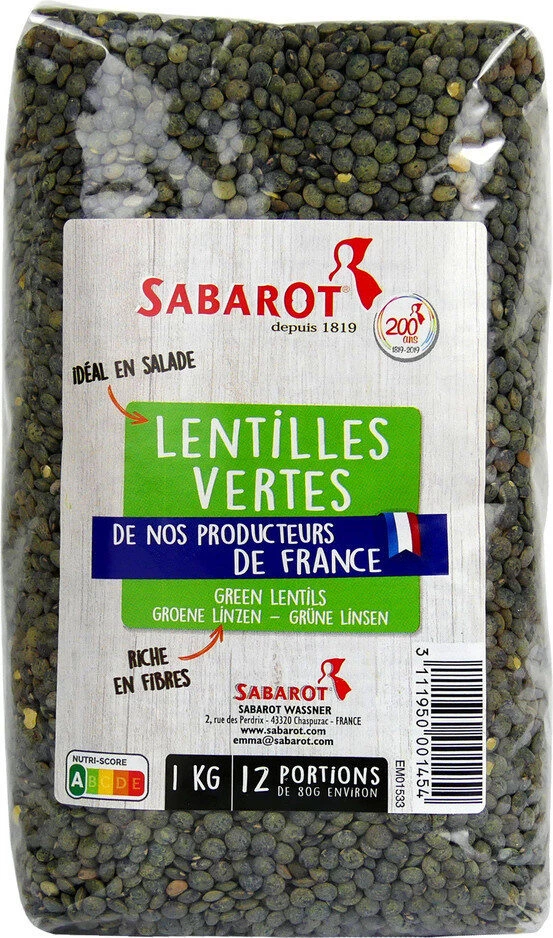 Lentilles Vertes de France 1kg - SABAROT