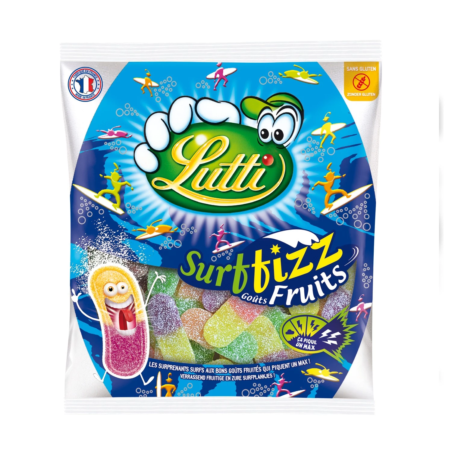 Glutenvrije Surffizz-snoepjes met fruitsmaak; 200g - LUTTI