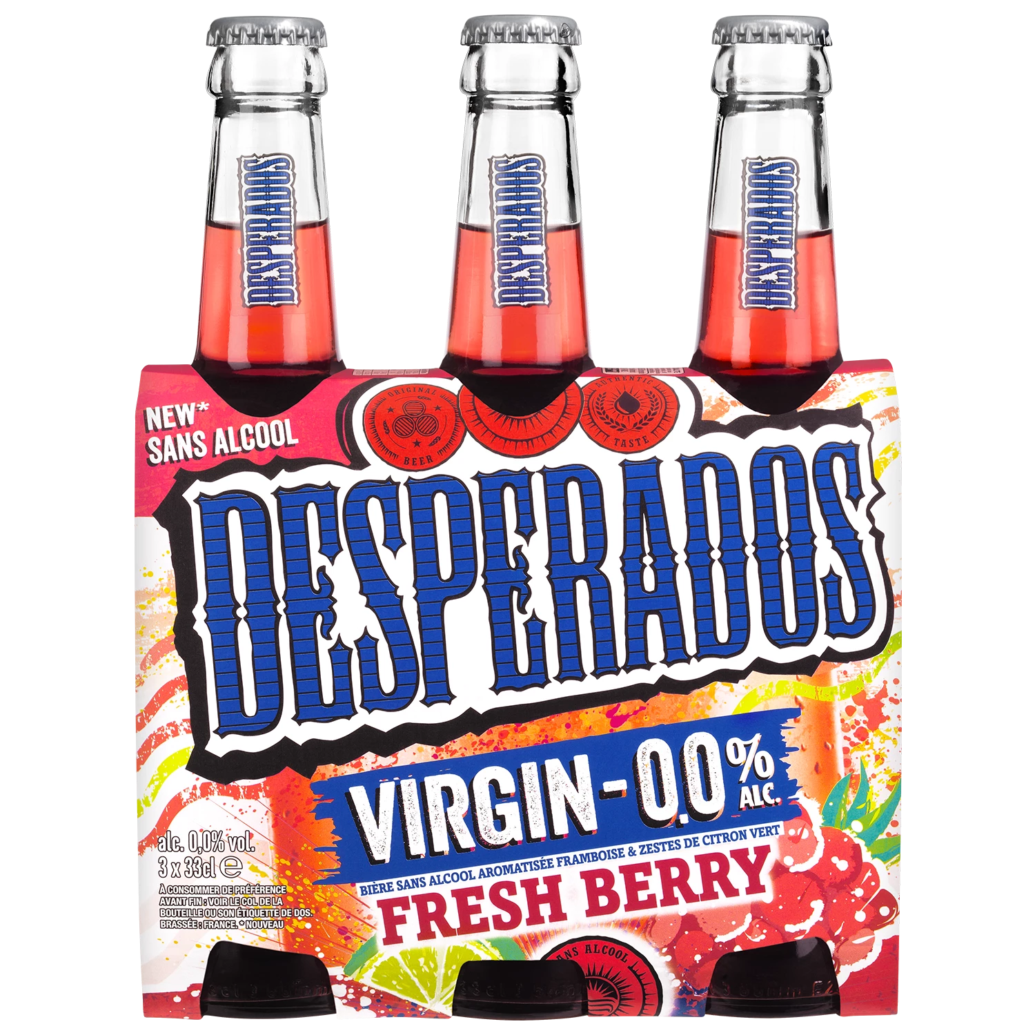 Raspberry flavored beer and alcohol -free lime zests, 3x33cl - DESPERADOS