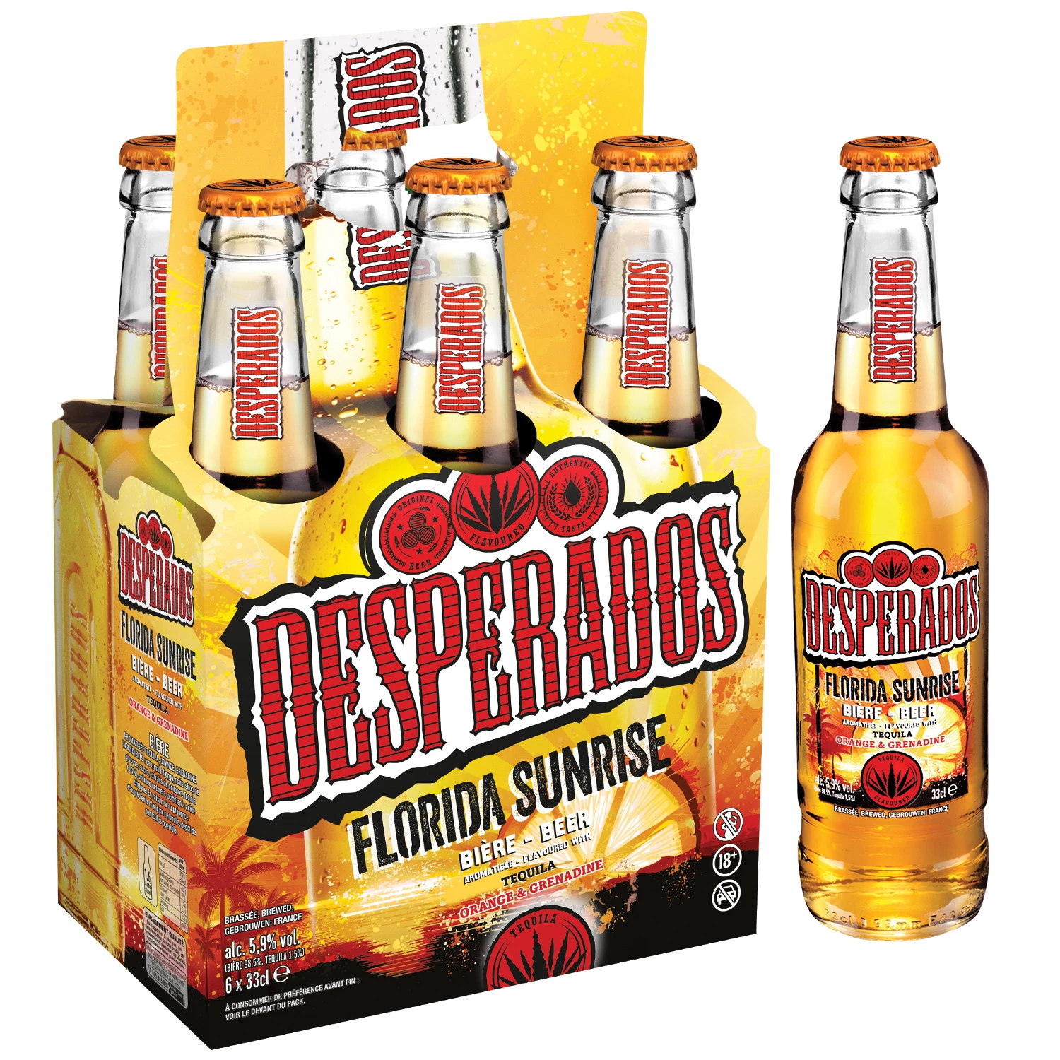 Tequila-, Orangen- und Grenadine-Bier, 5°9, 6x33cl - DESPERADOS