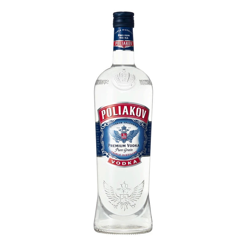 Vodka pure grain triple distilled, 37,5°, bouteille de 1l, POLIAKOV