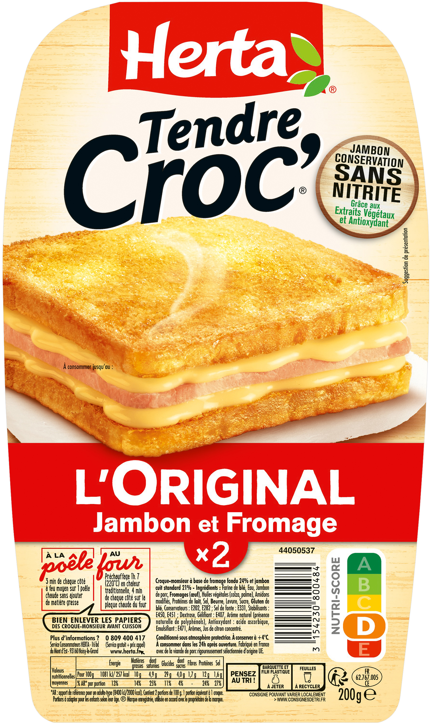 Croque-monsieur prosciutto e formaggio Tendre Croc' L'Original x2, 200 g - HERTA