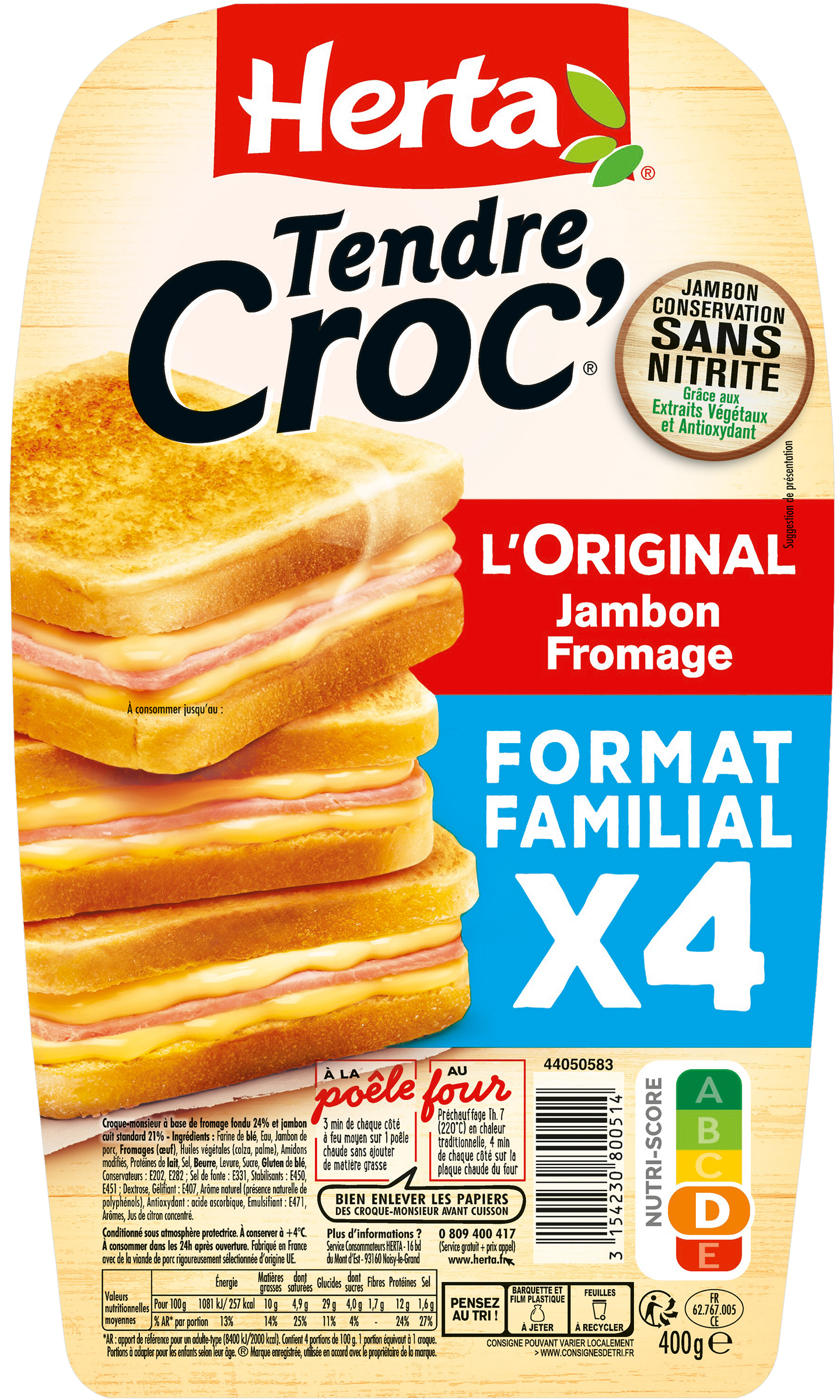 Croque-monsieur prosciutto e formaggio Tendre Croc' L'Original formato famiglia x4, 400 g - HERTA
