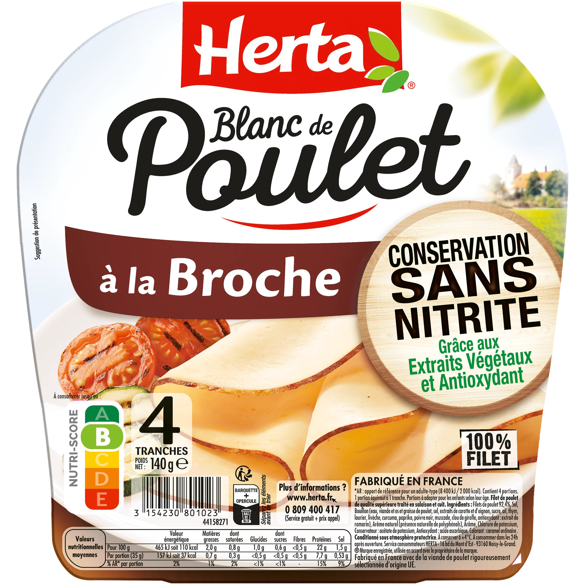 Blanc de Poulet à la Broche Conservation Sans Nitrite, 140g - HERTA