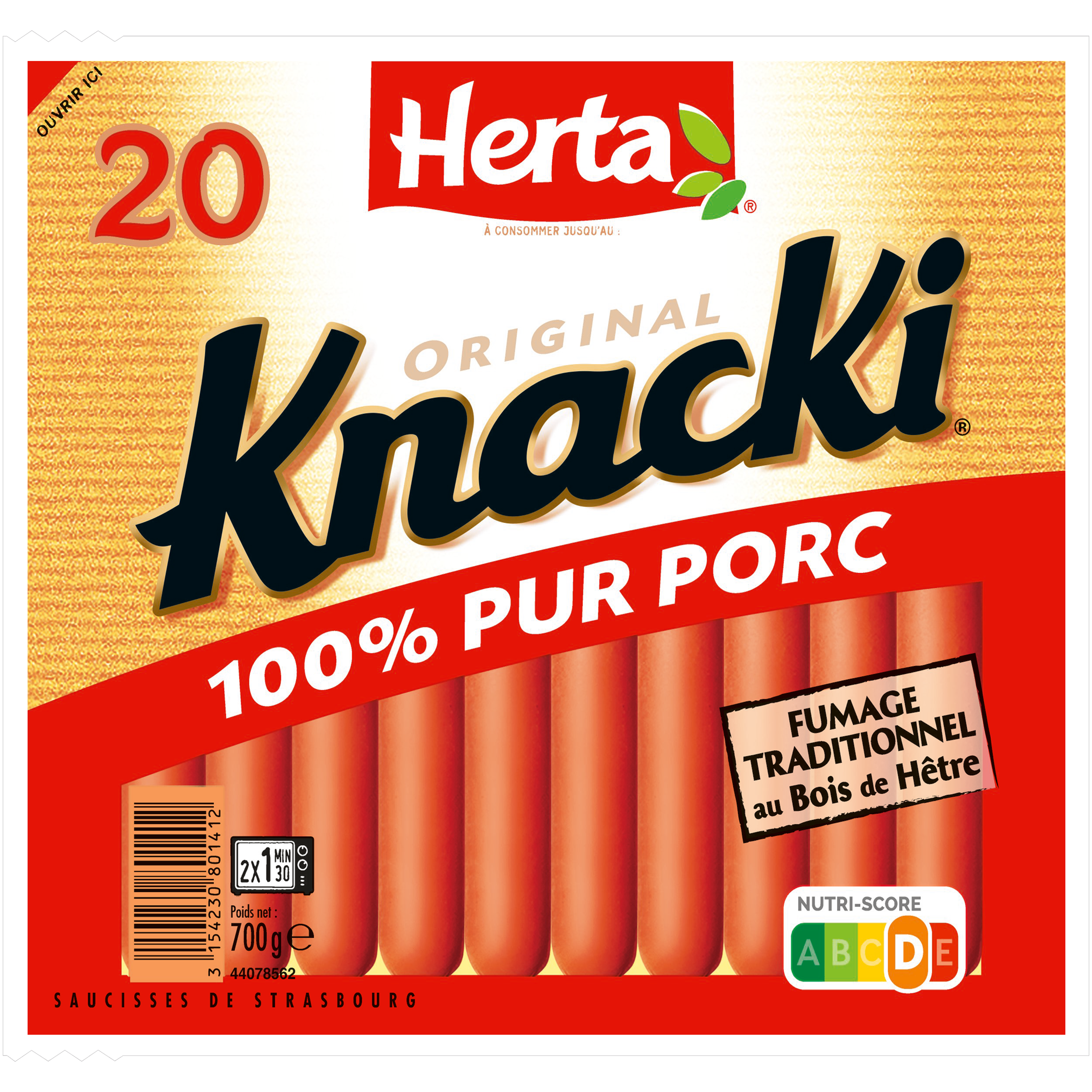 Saucisses Knacki 100% Pure Porc, 700g - HERTA