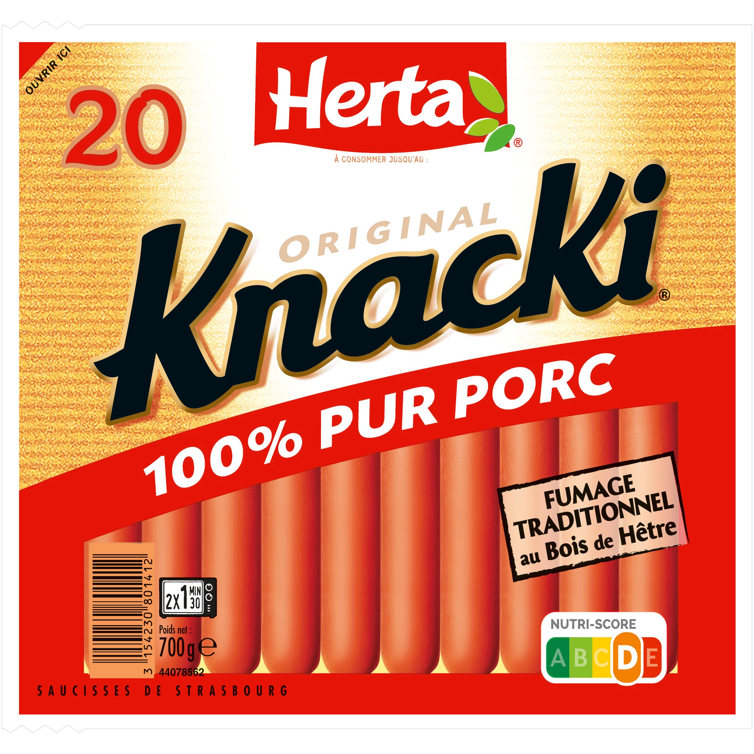 Saucisses Knacki 100% Pur Porc, 700g - HERTA