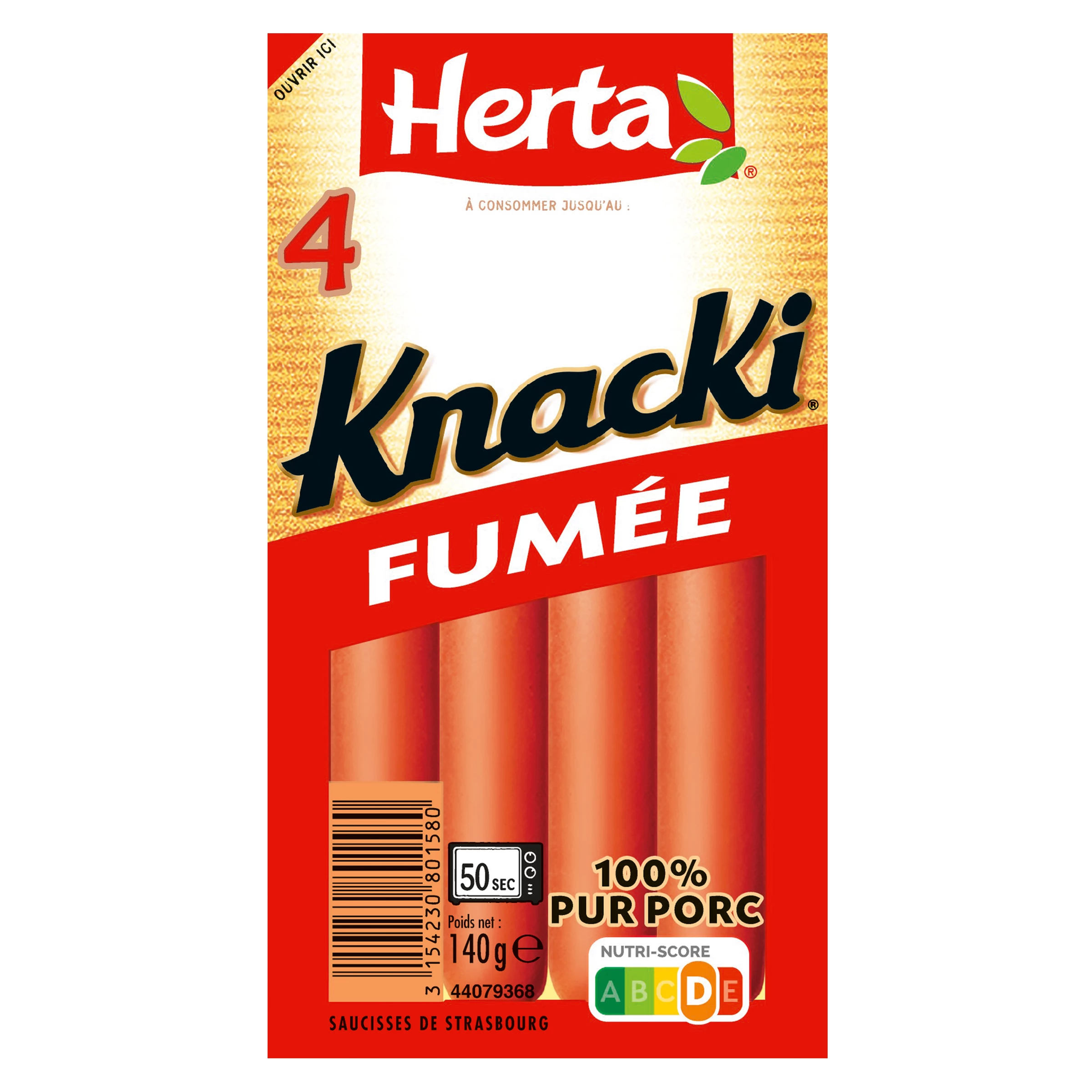 Saucisses Fumées Knacki 100% Pur Porc, 140g  - HERTA