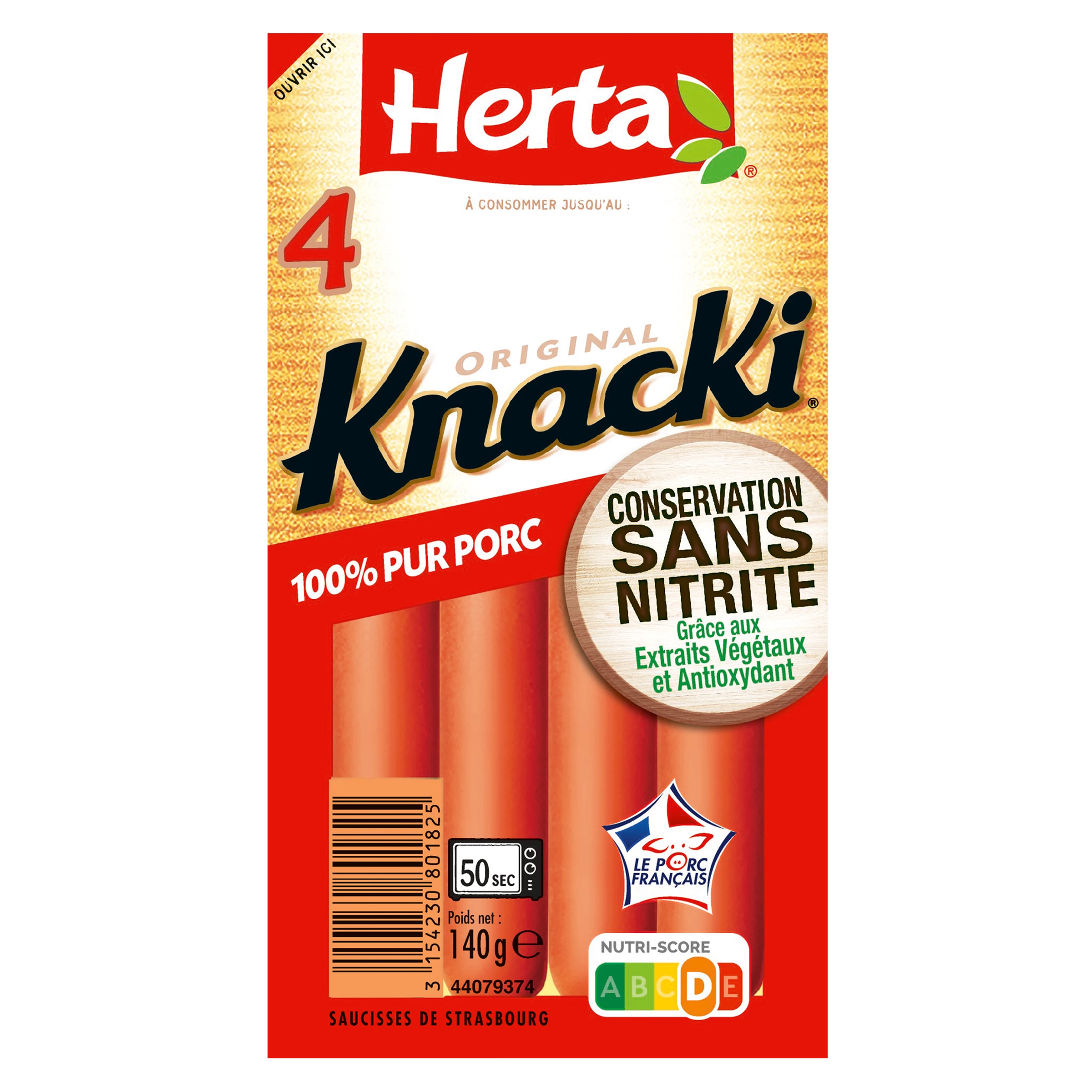 Saucisses Knacki 100% Pure Pork Nitrite Free, 140g - HERTA