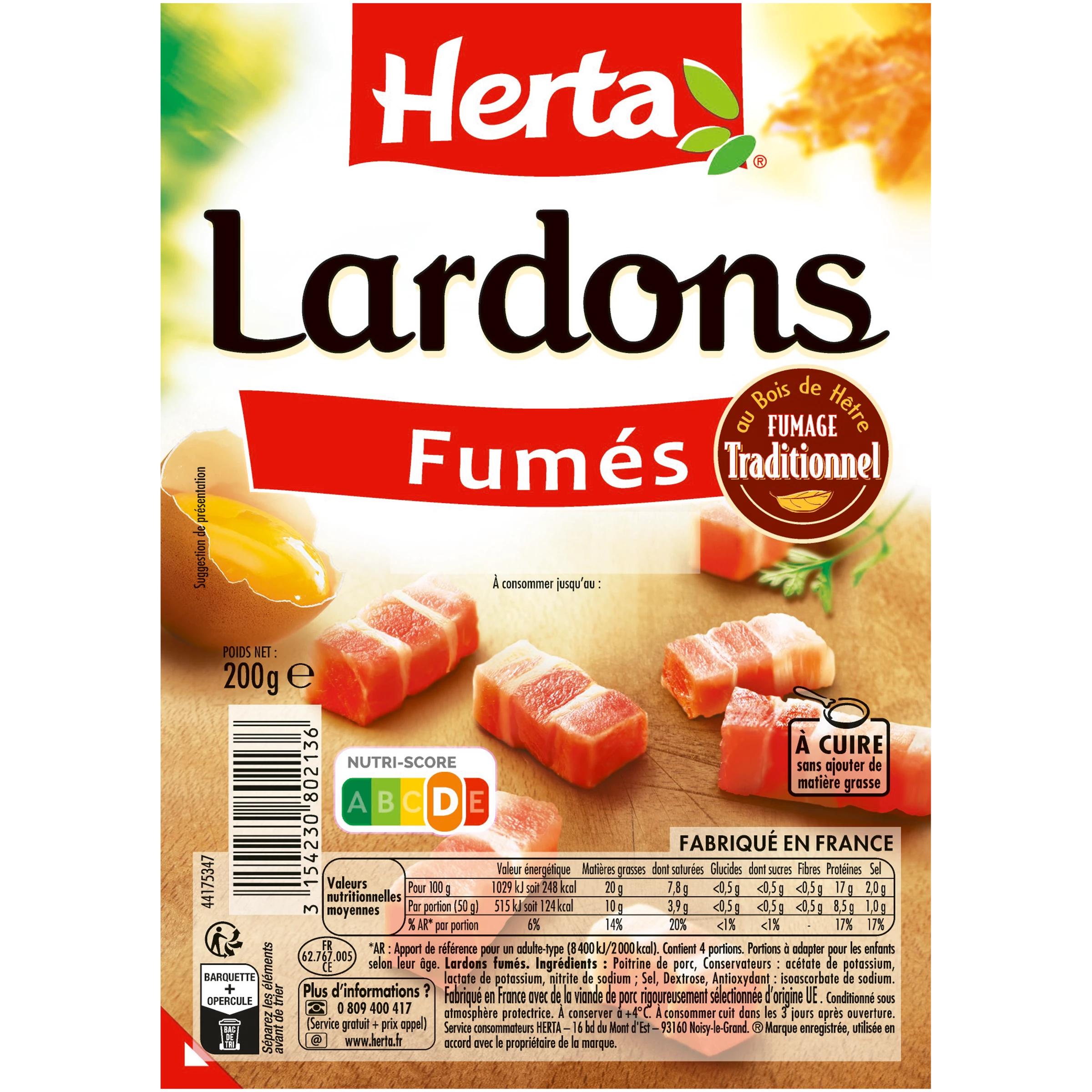 Lardons Fumée, 200g - HERTA