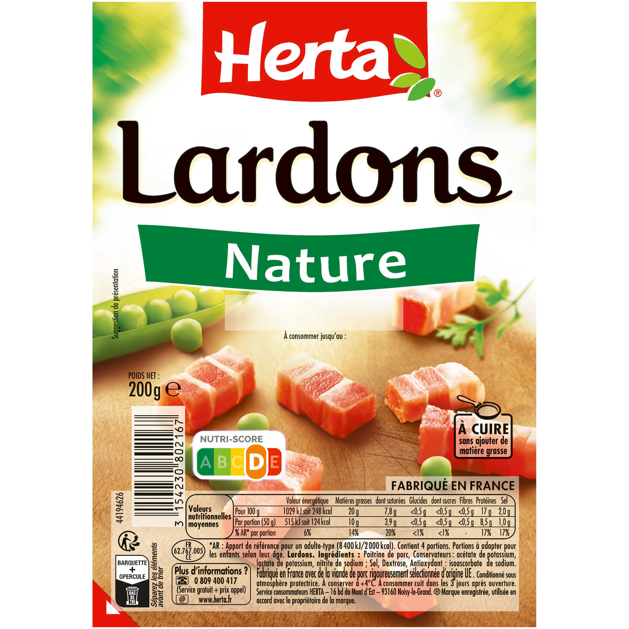 Lardons Nature, 200g - HERTA