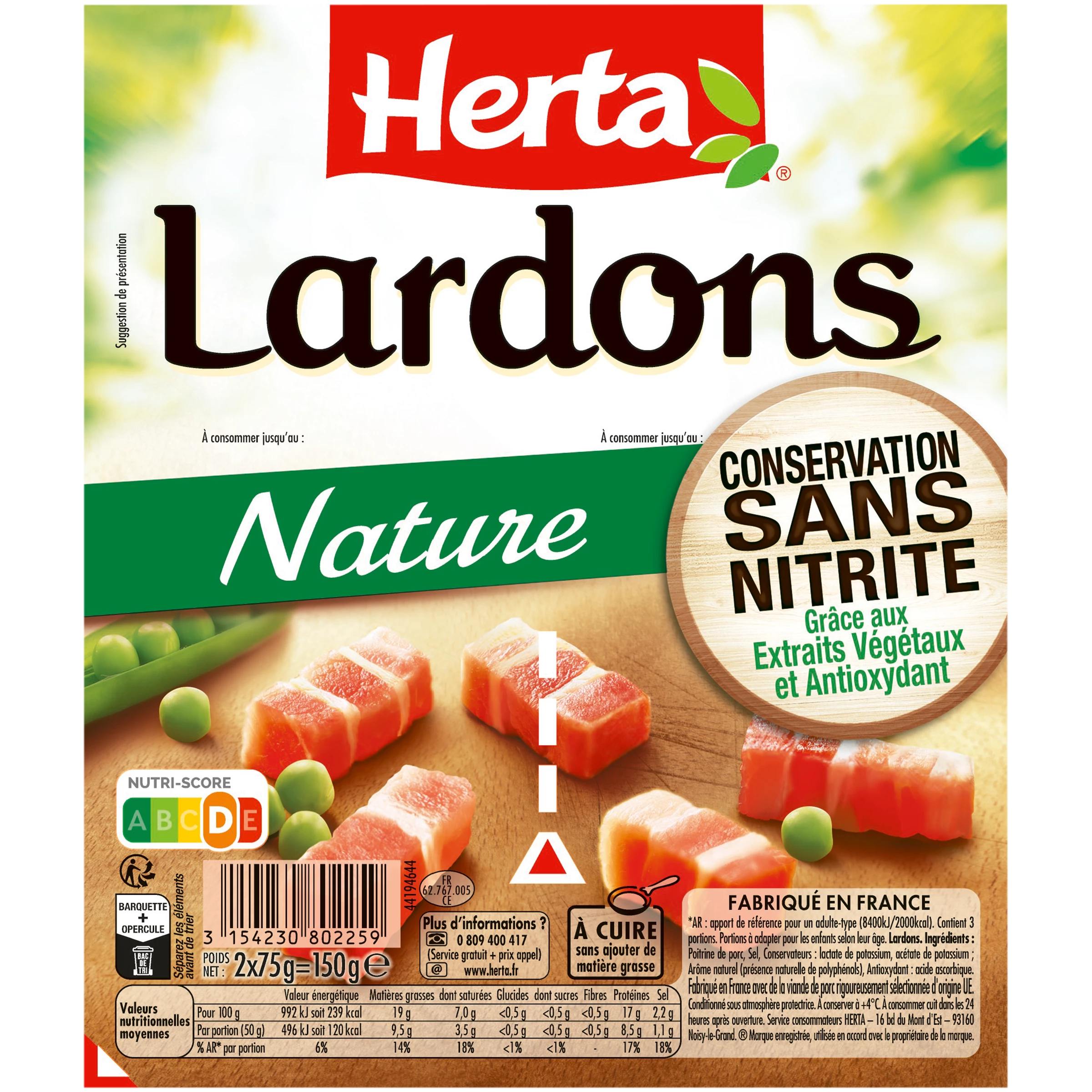 Lardons Nat Ss Nitrite 2x75g