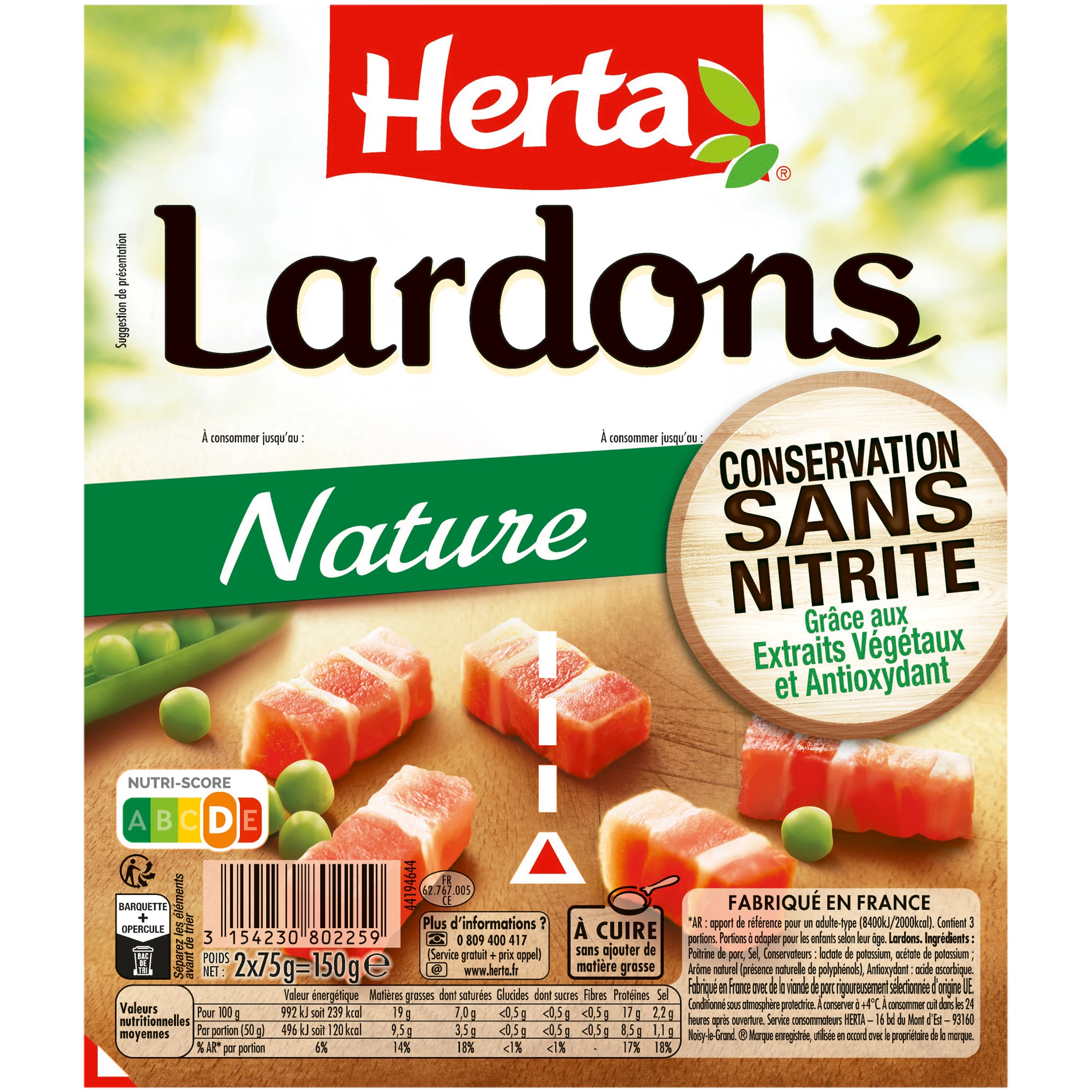 Natures Conservation ベーコン、亜硝酸塩不使用、75g - HERTA