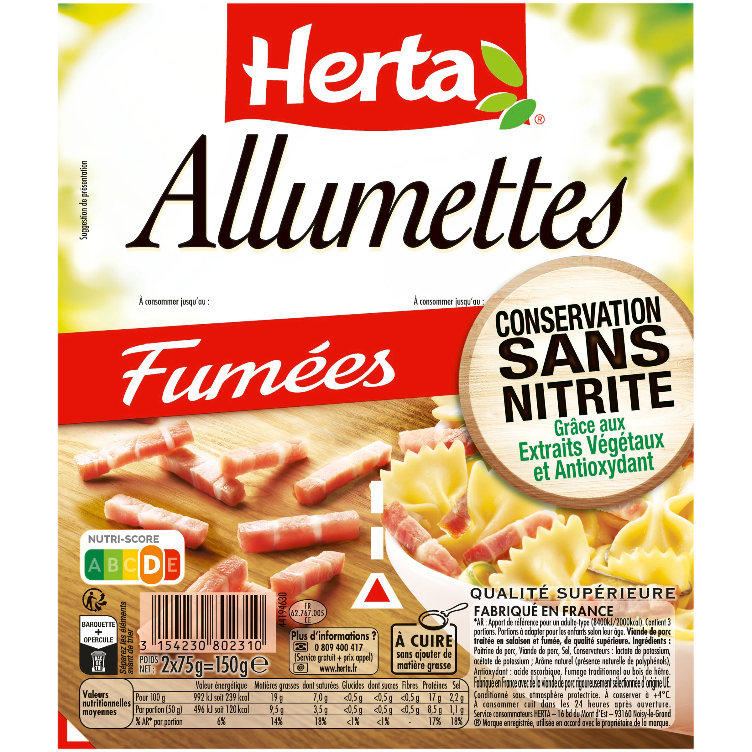 Allumettes Fumées Conservation Sans Nitrite, 75g - HERTA