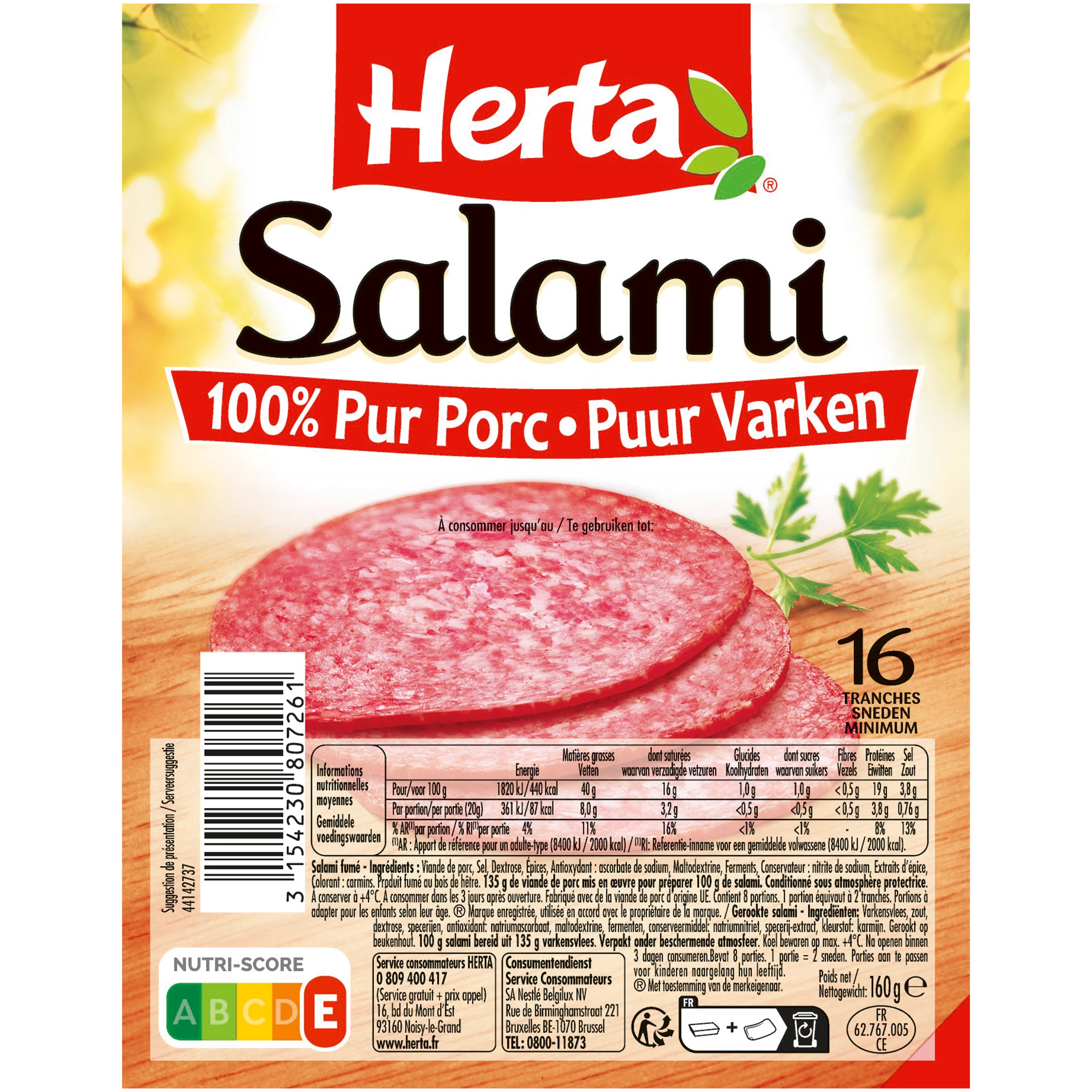 Salami Pur Porc, 160g - HERTA