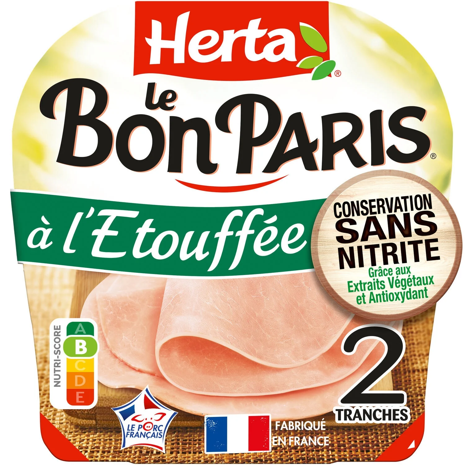 Stewed ham Conservation Without Nitrite, 70g - HERTA