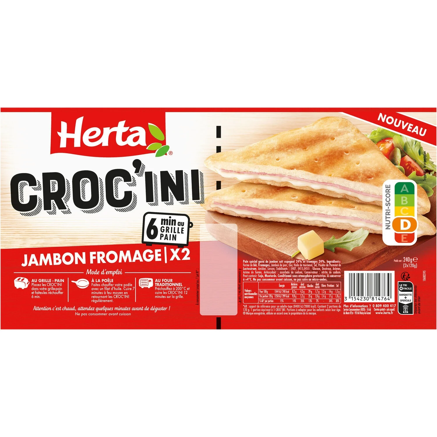 Croque-Monsieur Thịt nguội và phô mai 240g - Herta