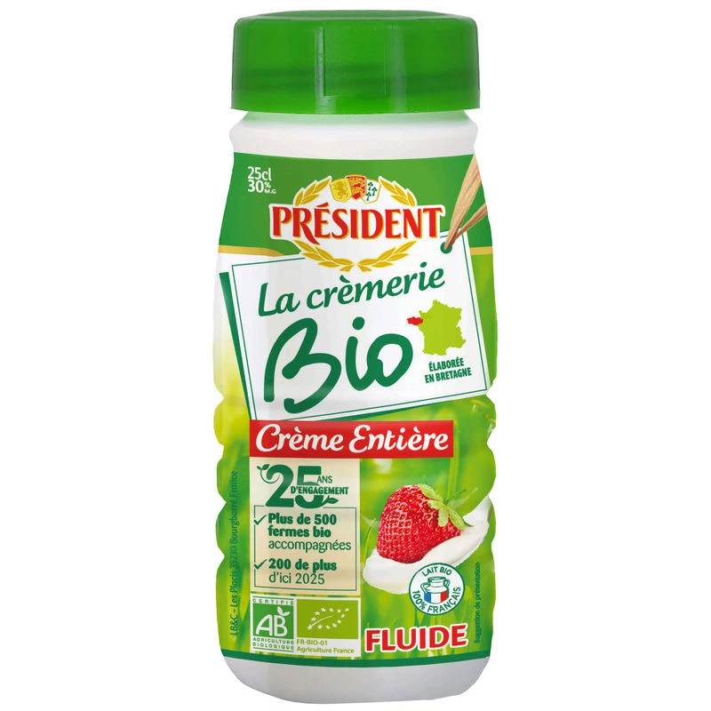 Organic whole cream la Crèmerie bio uht 30% 25cl - PRESIDENT