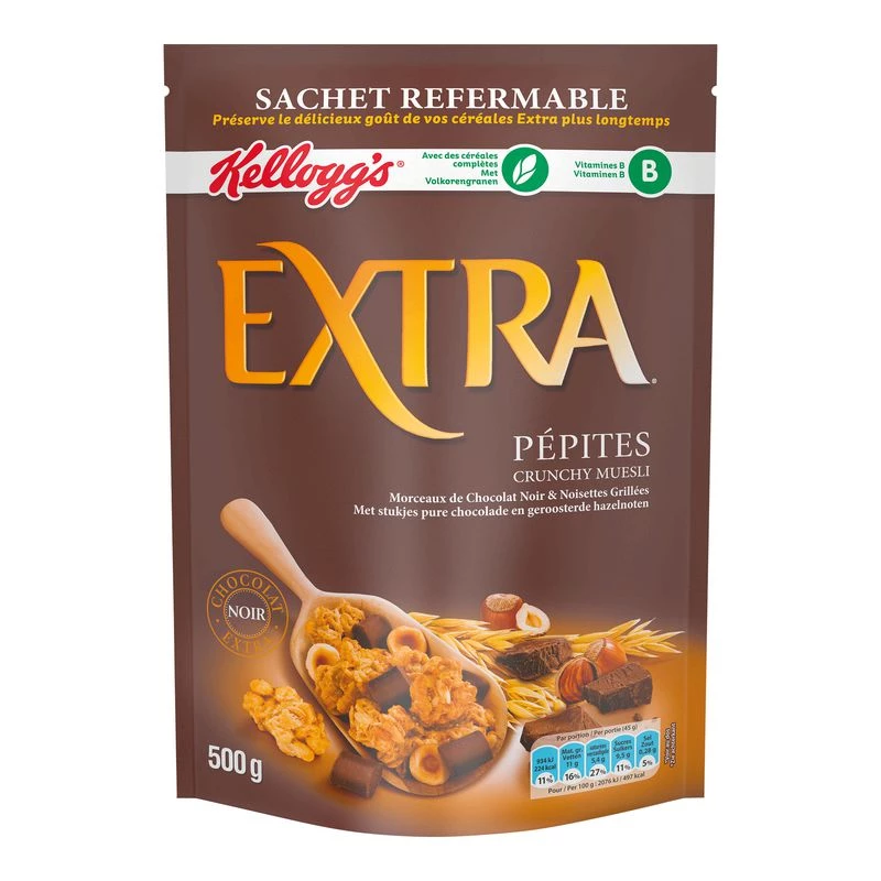 Chips de Chocolate Amargo Extra Crocante e Avelã Torrada 500g - KELLOGG'S