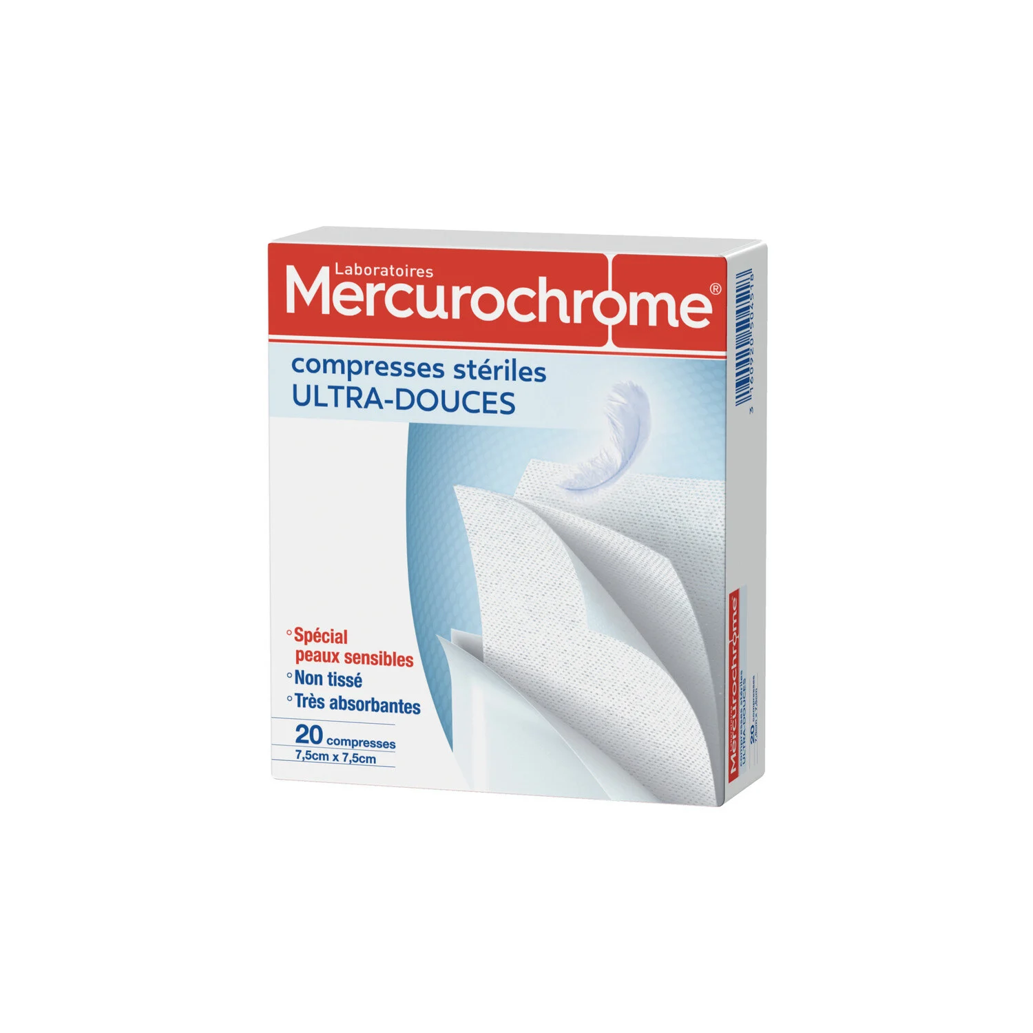 20 Sterile Compresses 7.5x7.5cm - Mercurochrome