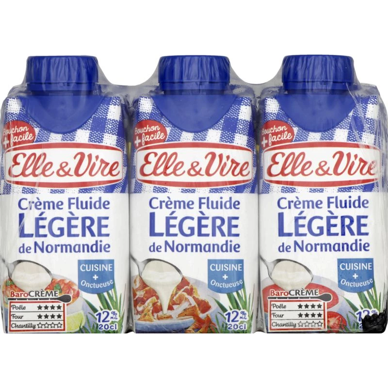Leichte flüssige Creme aus der Normandie 12% 3x20cl - ELLE & VIRE
