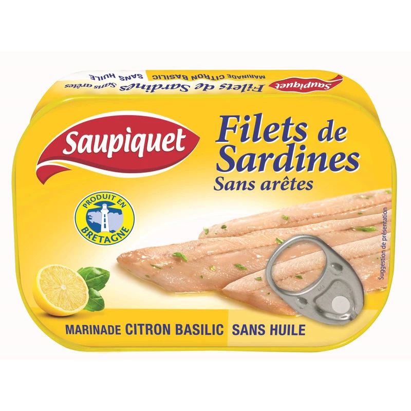 Filetes De Sardina Deshuesados ​​Al Limón/Albahaca, 100g - SAUPIQUET