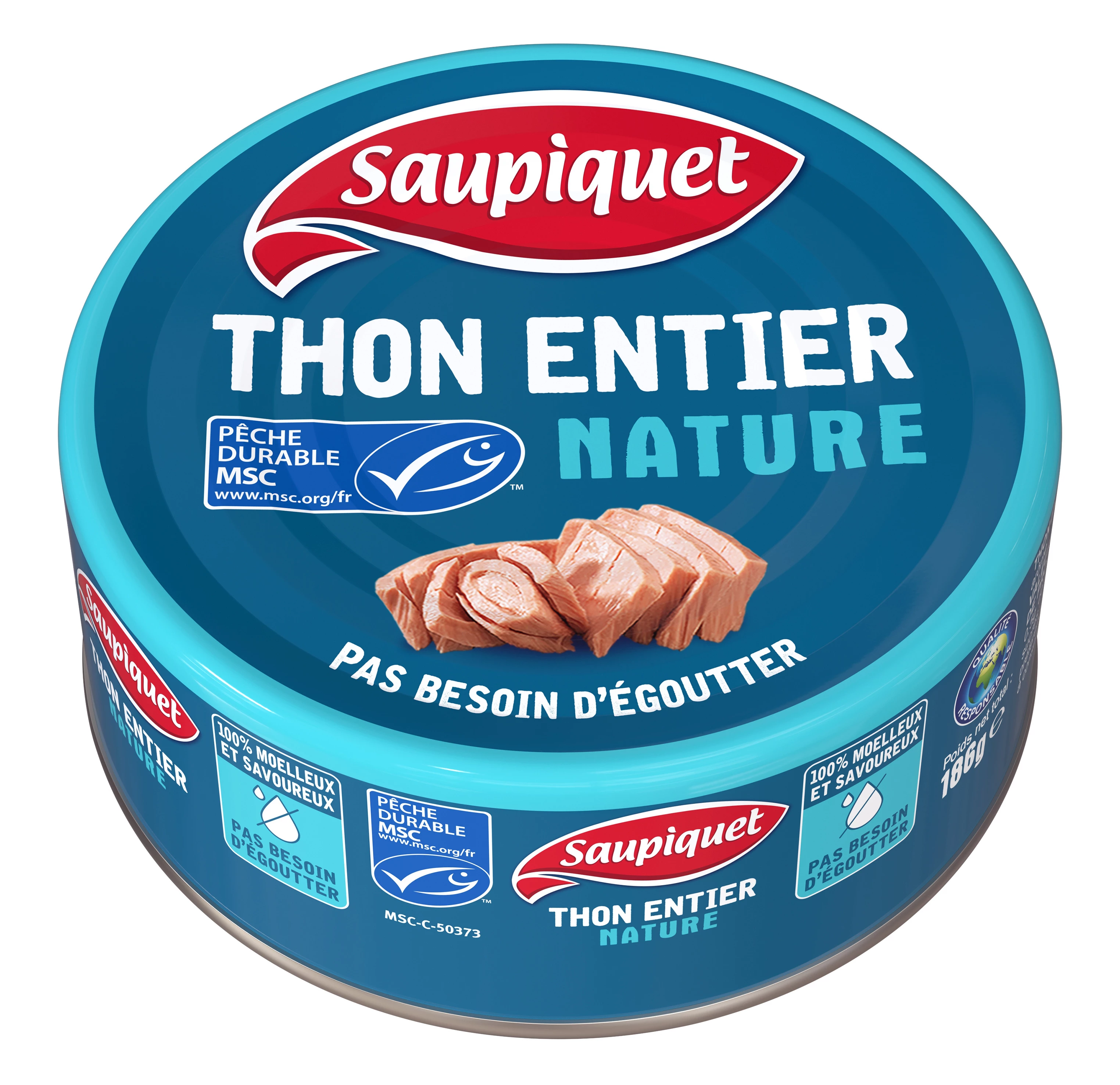 Whole Natural Tuna, 186g - SAUPIQUET