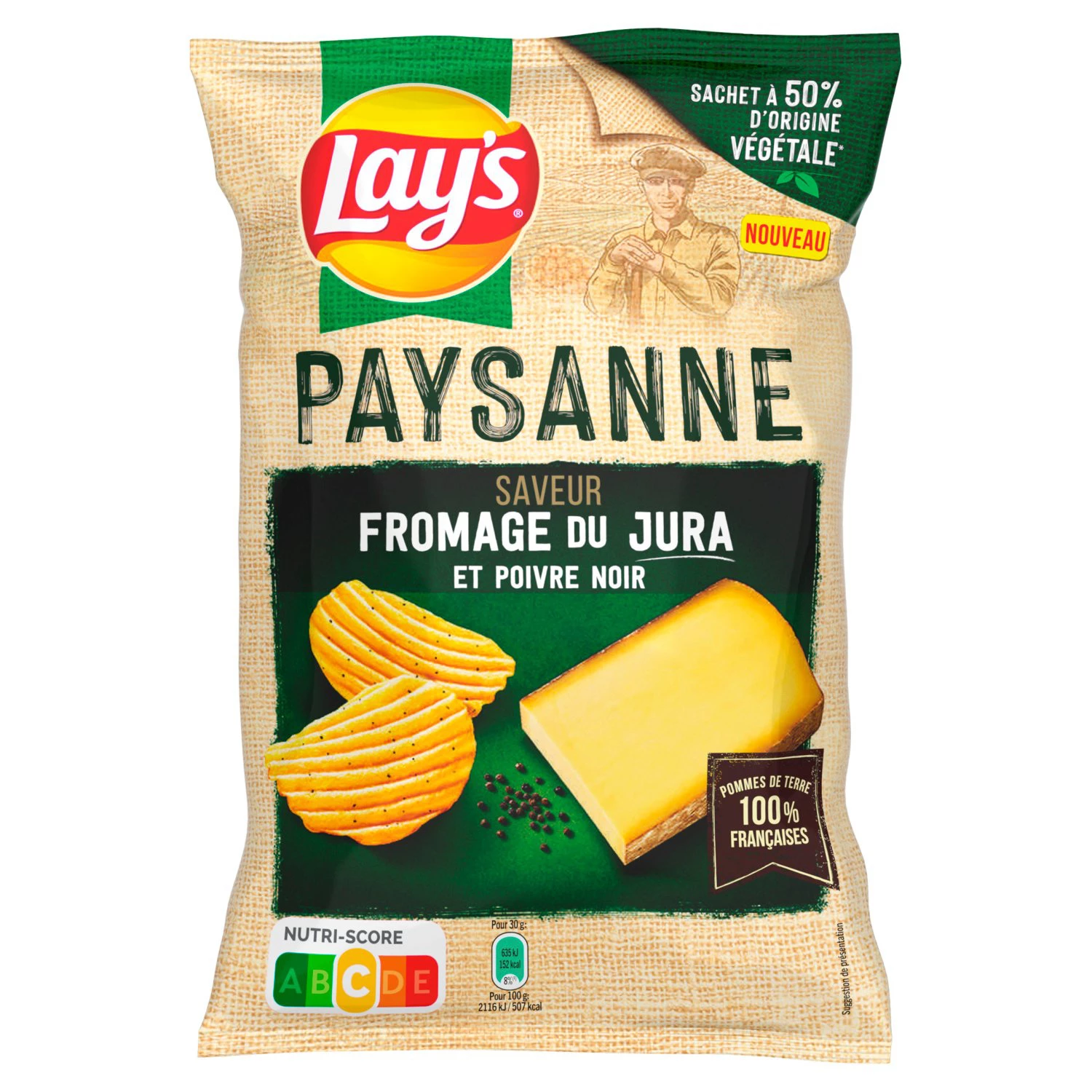 Chips Recette Paysanne Saveur Fromage du Jura et Poivre Noir,120g - LAY'S