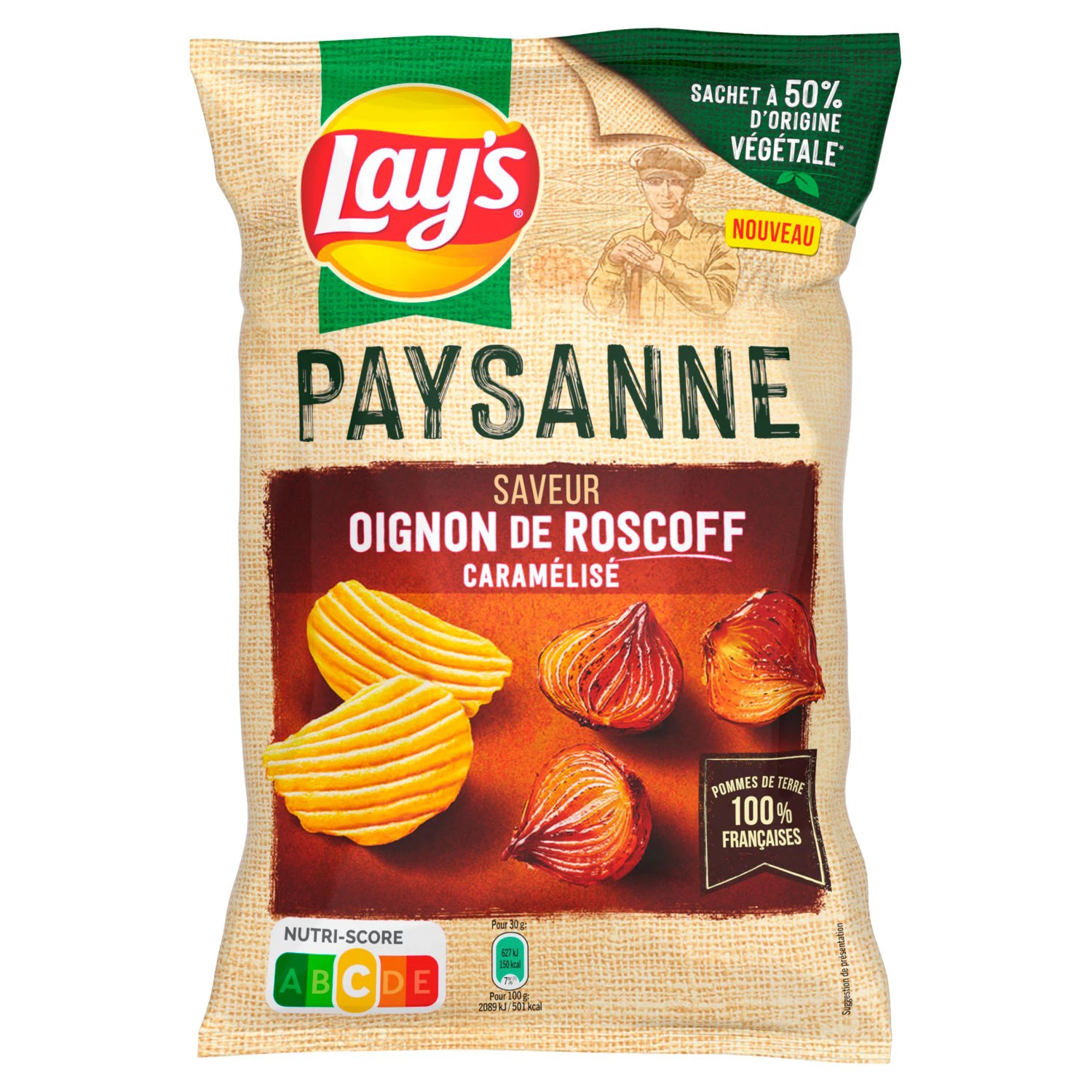 Chips Boerenrecept Gekarameliseerde Roscoff-uiensmaak, 120 g - LAY'S