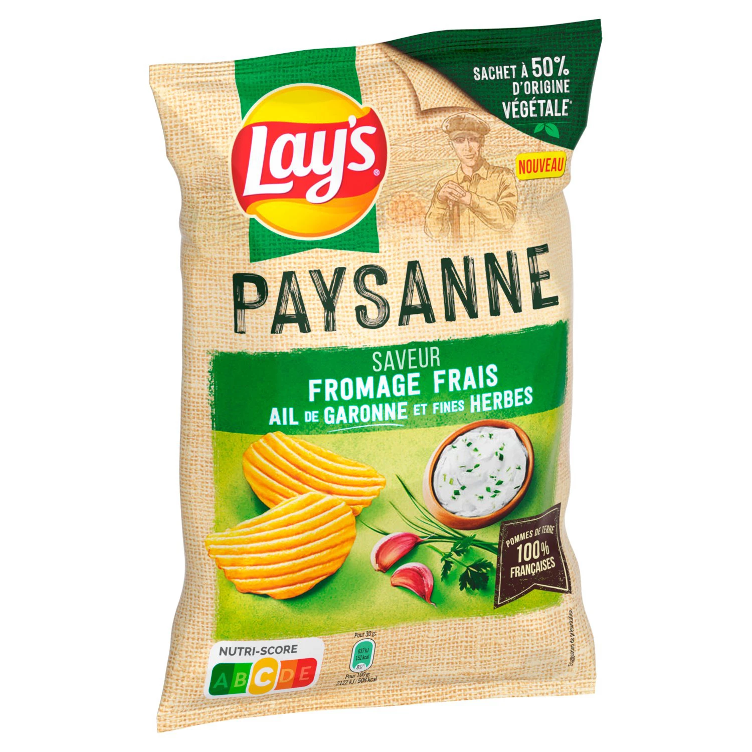 Chips Recette Paysanne Saveur Fromage frais, Ail de Garonne et fines herbes, 120g - LAY'S