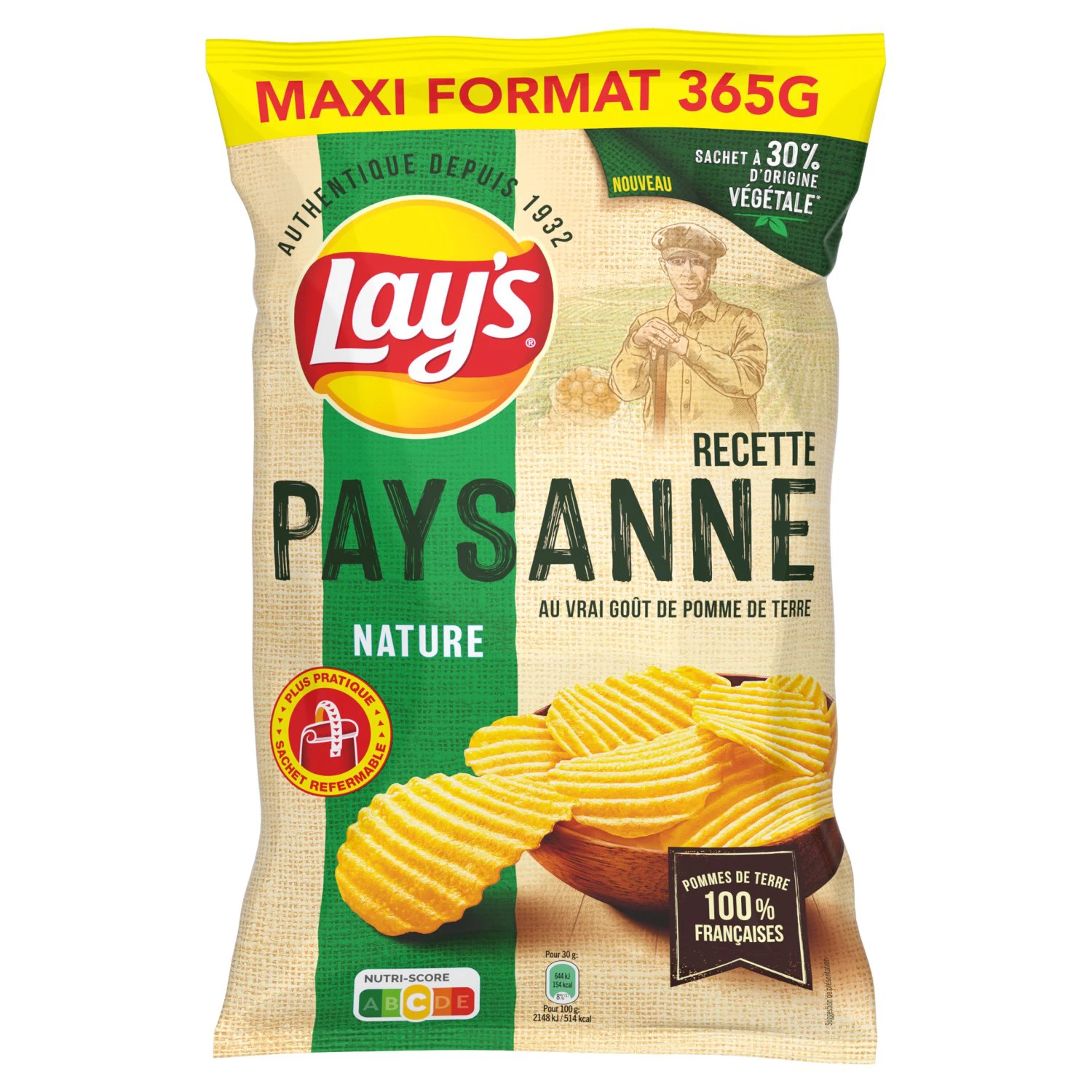 Chips Recette Paysanne Nature Maxi, 365g - LAY'S