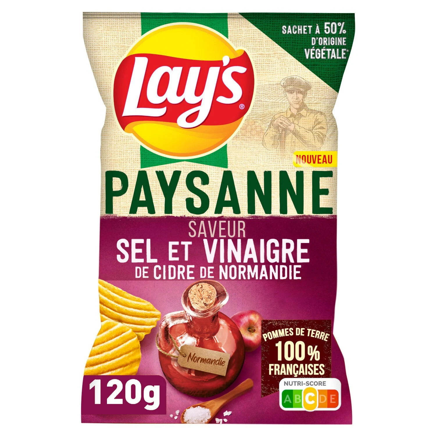 Chips Recette Paysanne Saveur Sel Et Vinaigre De Cidre De Normandie 120g - Lay's